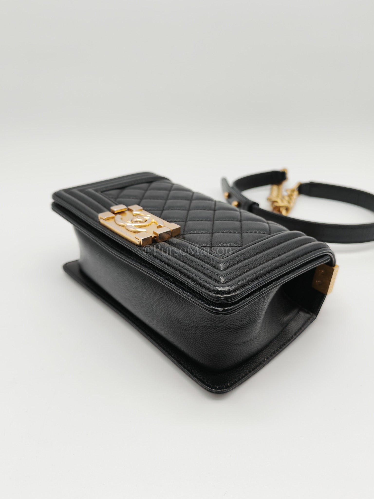 Le Boy Small Black Caviar Leather in Aged Gold Hardware (Series 27) | Purse Maison Luxury Bags Shop