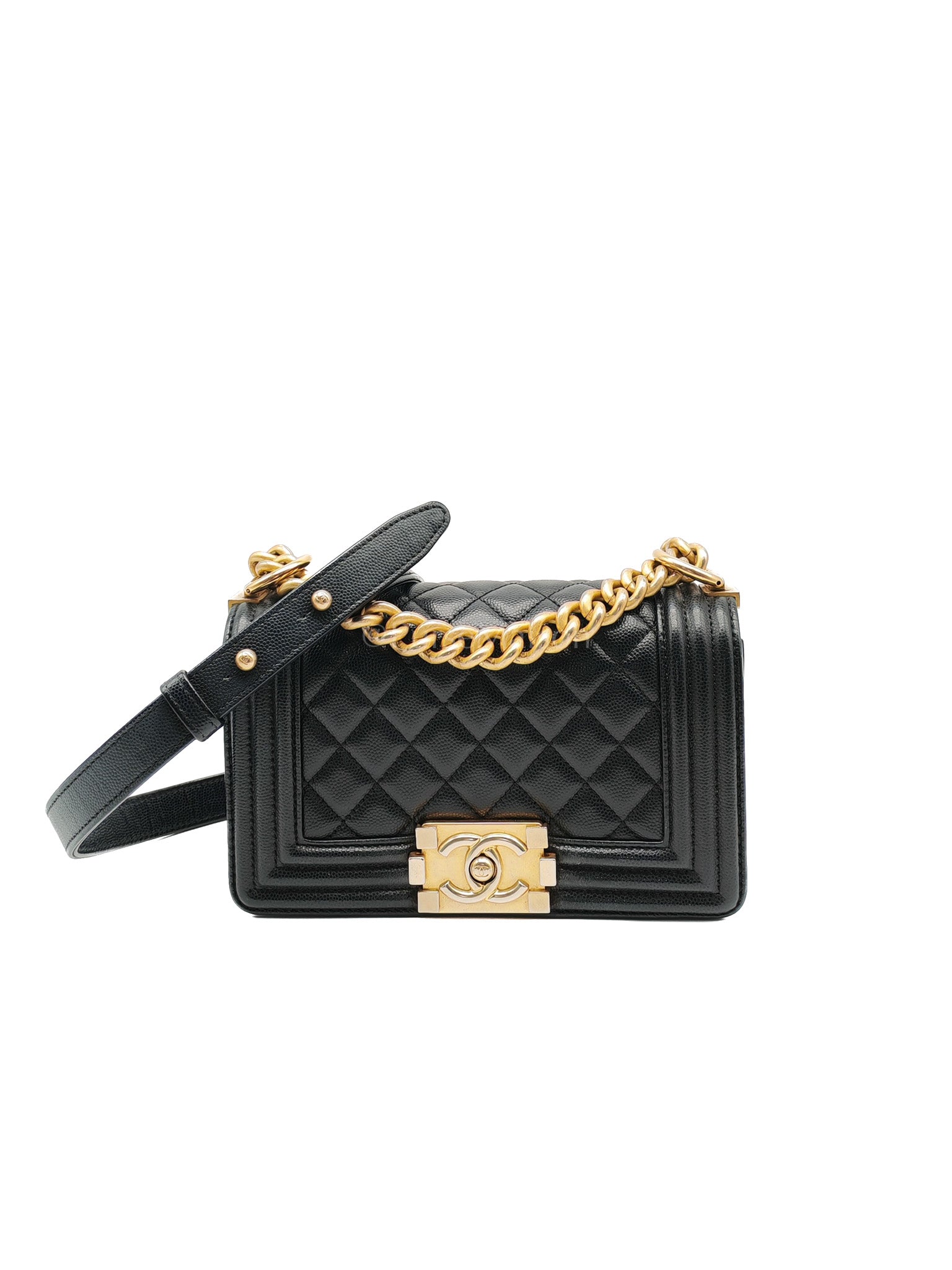 Le Boy Small Black Caviar Leather in Aged Gold Hardware (Series 27) | Purse Maison Luxury Bags Shop