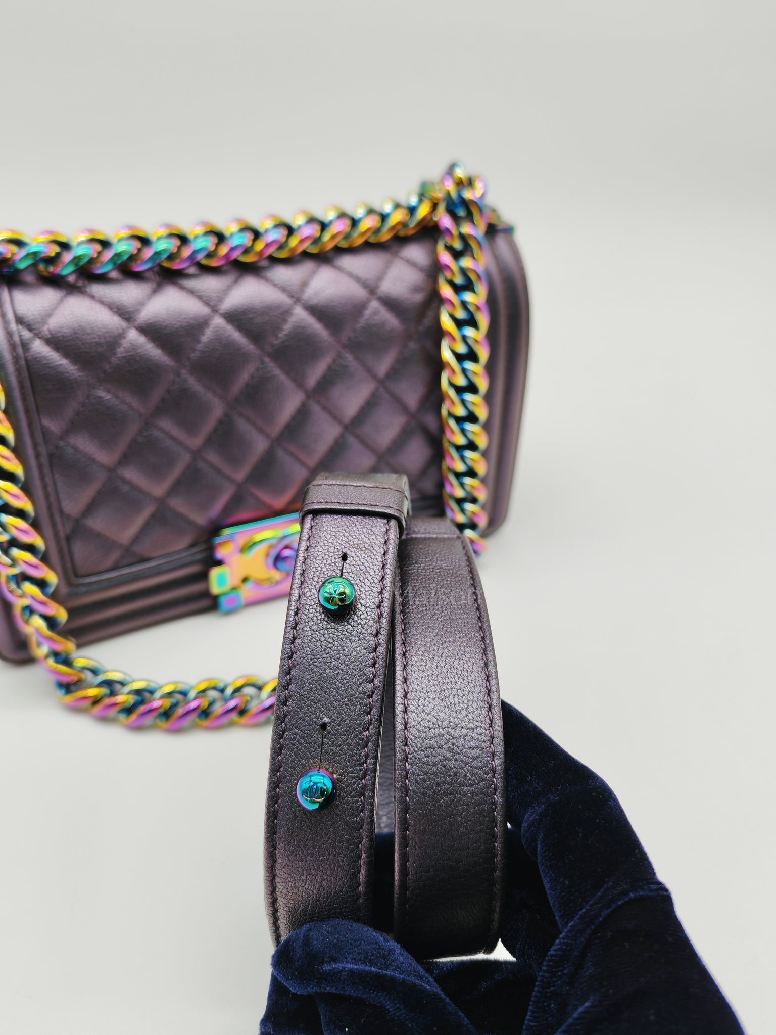 Le boy Small Iridescent Purple Mermaid Quilted Goatskin in Rainbow Hardware (Series 21) | Purse Maison Luxury Bags Shop