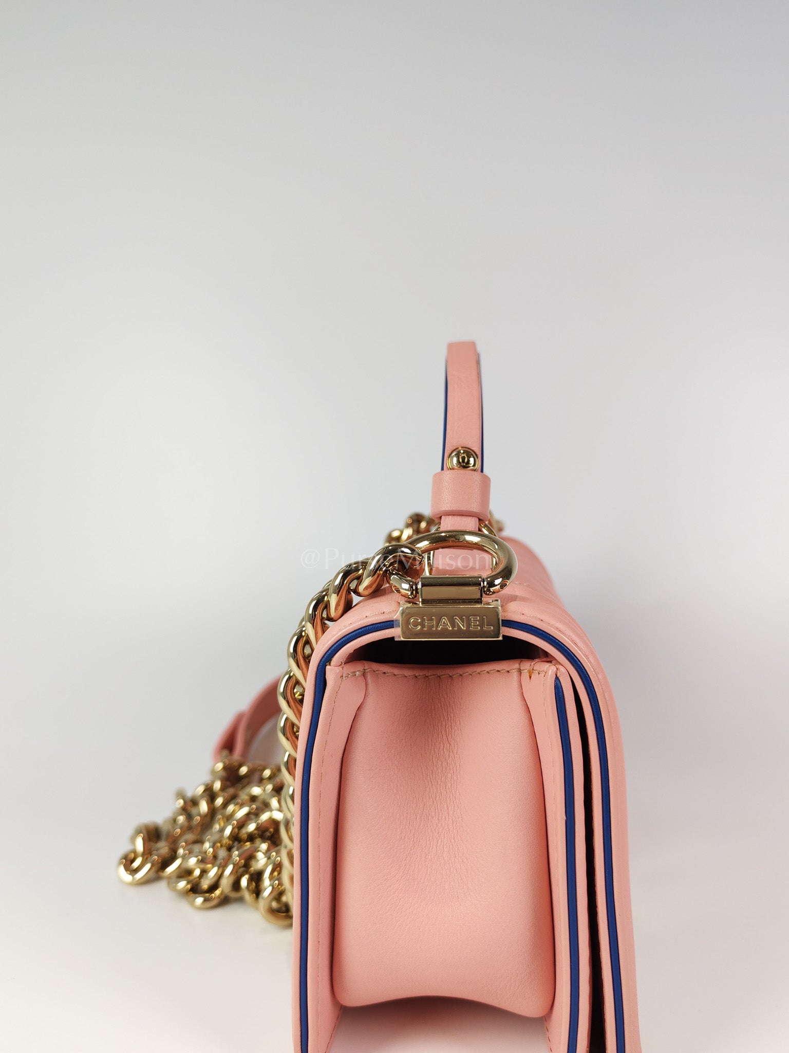 Le Boy Small Top Handle in Pink Calfskin Leather and Light Gold Hardware Series 27 | Purse Maison Luxury Bags Shop