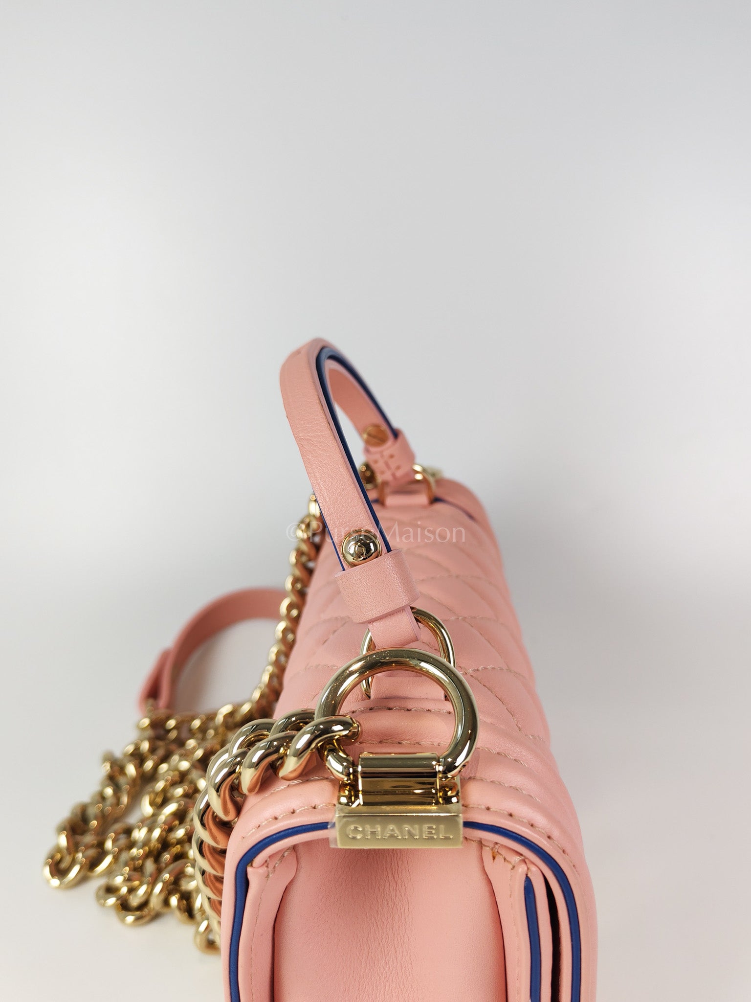 Le Boy Small Top Handle in Pink Calfskin Leather and Light Gold Hardware Series 27 | Purse Maison Luxury Bags Shop