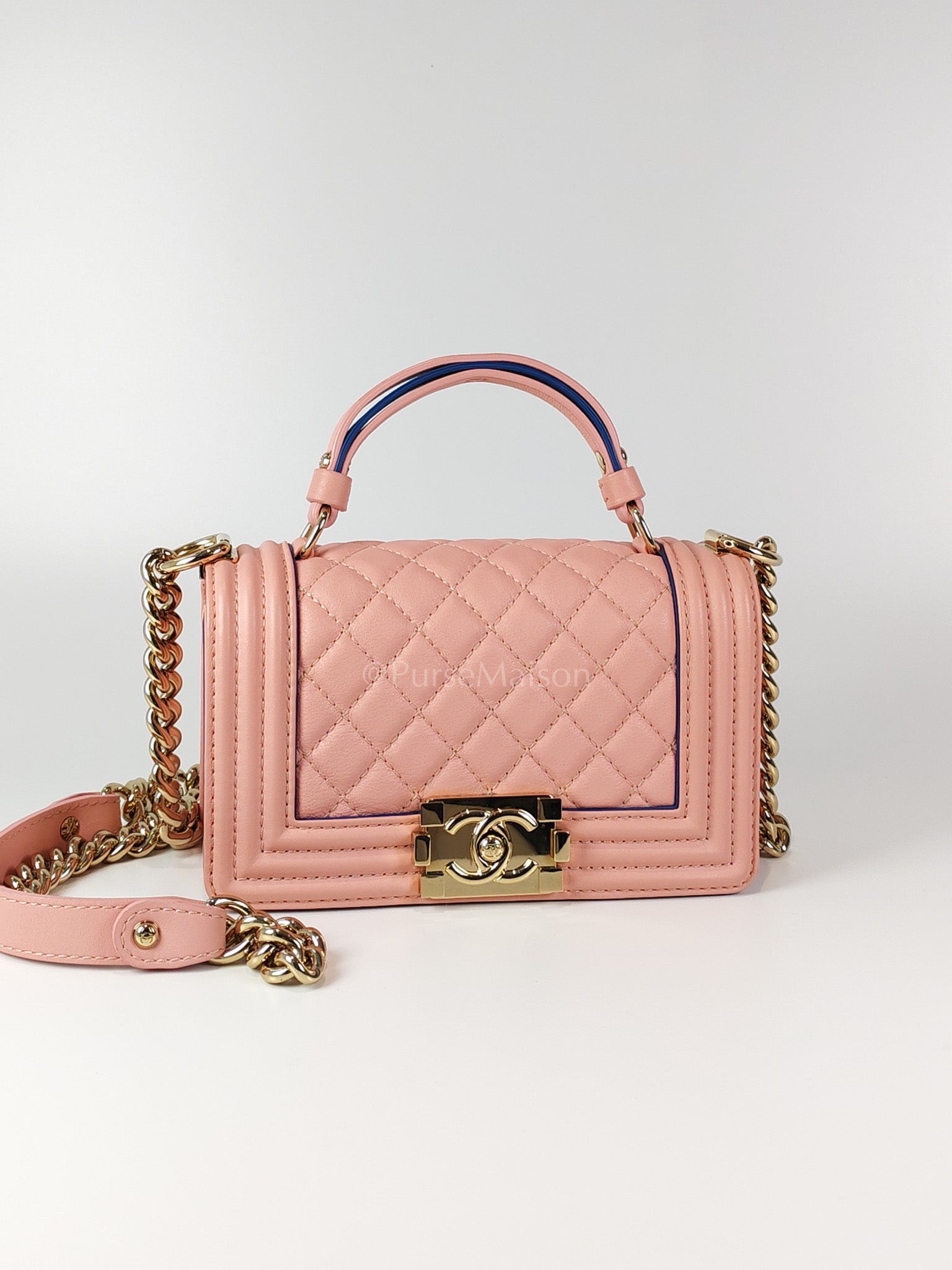 Le Boy Small Top Handle in Pink Calfskin Leather and Light Gold Hardware Series 27 | Purse Maison Luxury Bags Shop