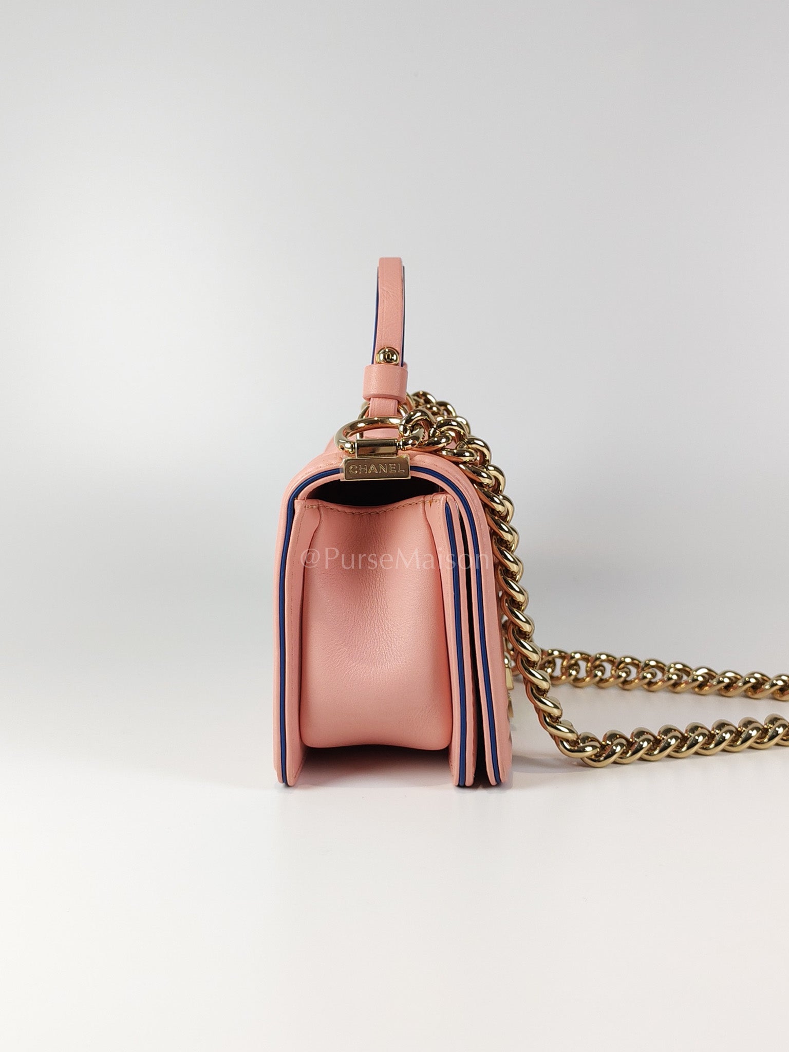 Le Boy Small Top Handle in Pink Calfskin Leather and Light Gold Hardware Series 27 | Purse Maison Luxury Bags Shop