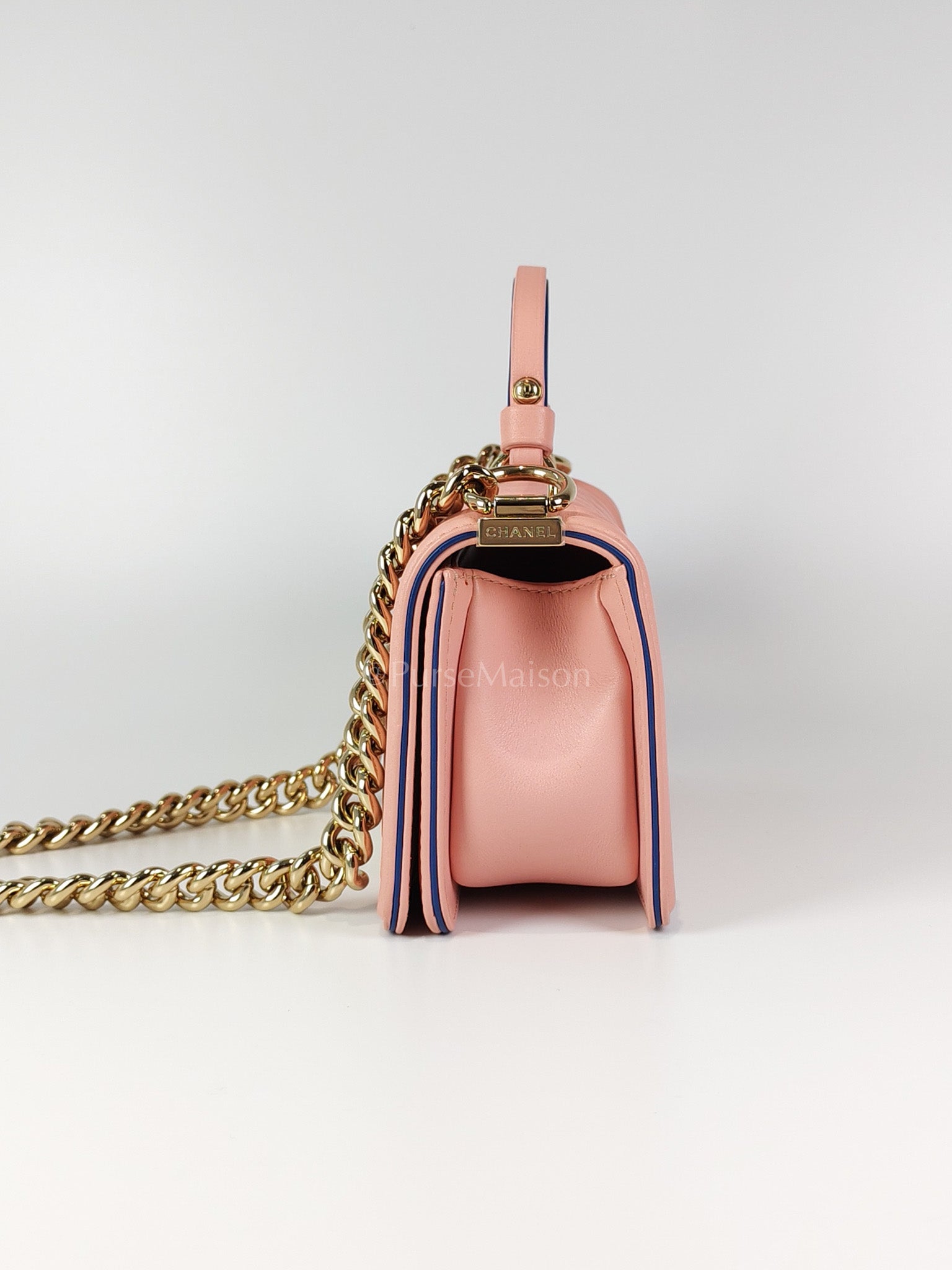 Le Boy Small Top Handle in Pink Calfskin Leather and Light Gold Hardware Series 27 | Purse Maison Luxury Bags Shop