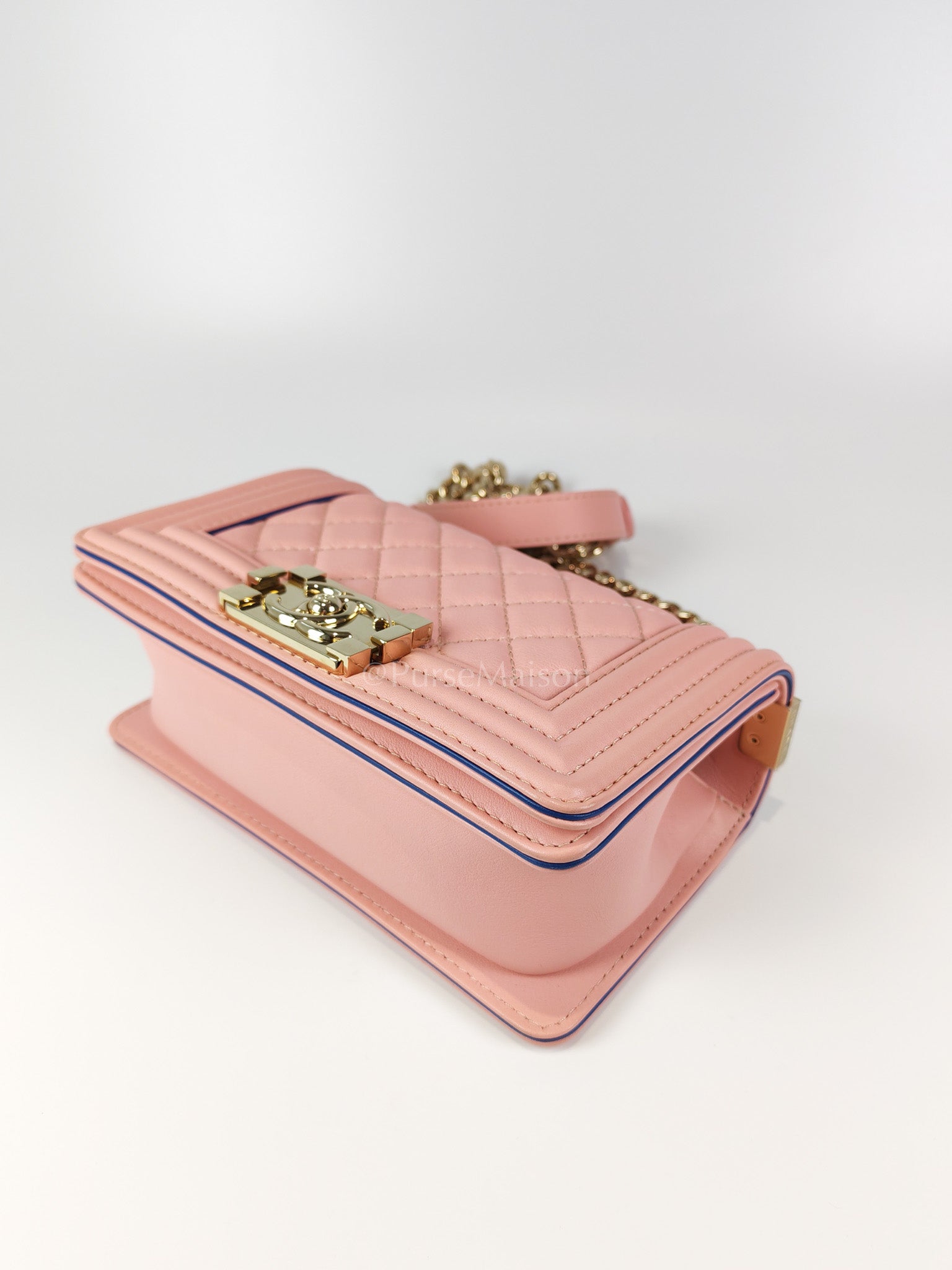 Le Boy Small Top Handle in Pink Calfskin Leather and Light Gold Hardware Series 27 | Purse Maison Luxury Bags Shop