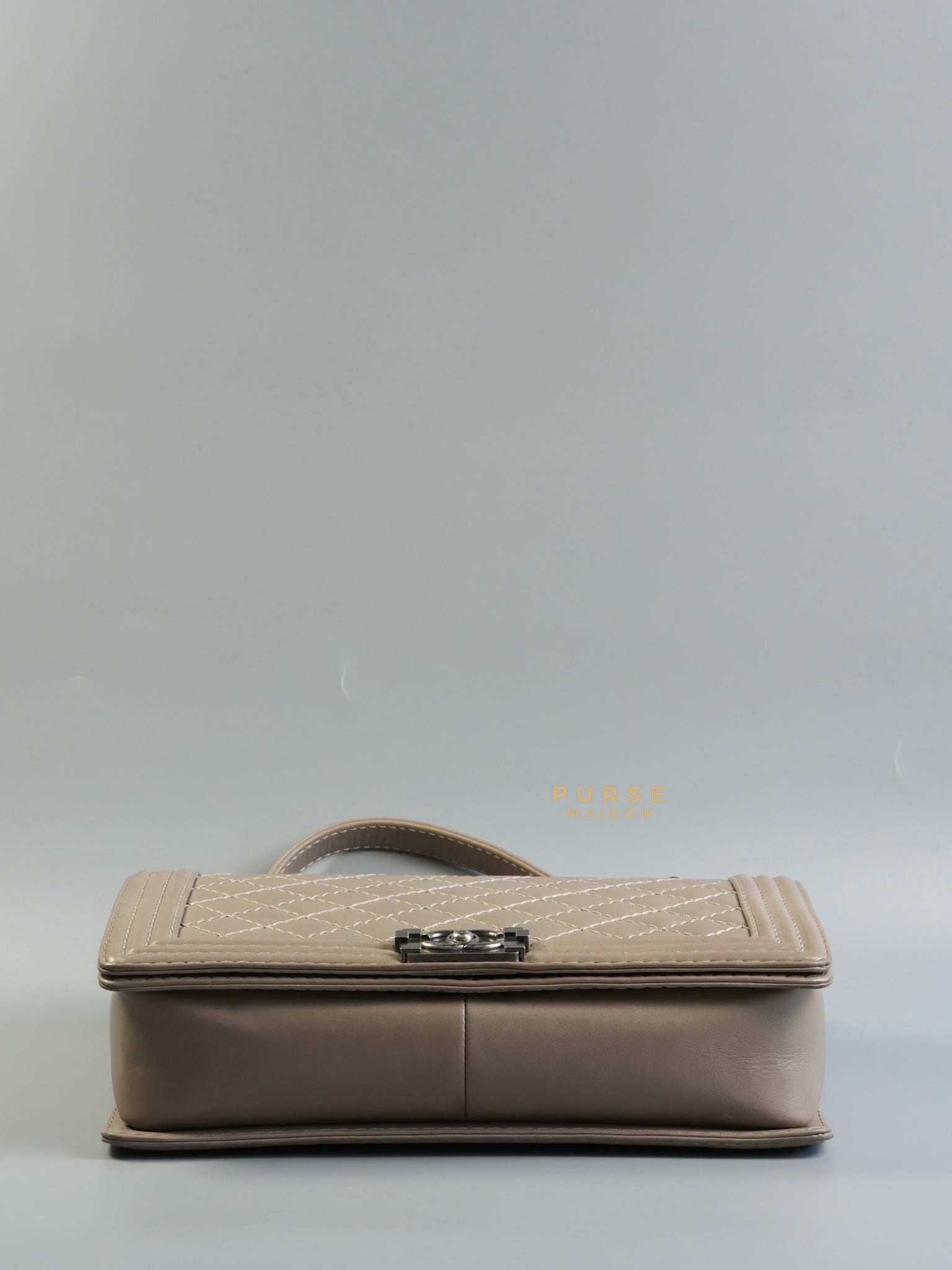 Le Boy Taupe Large Calfskin Leather and Ruthenium Hardware (Series 18) | Purse Maison Luxury Bags Shop