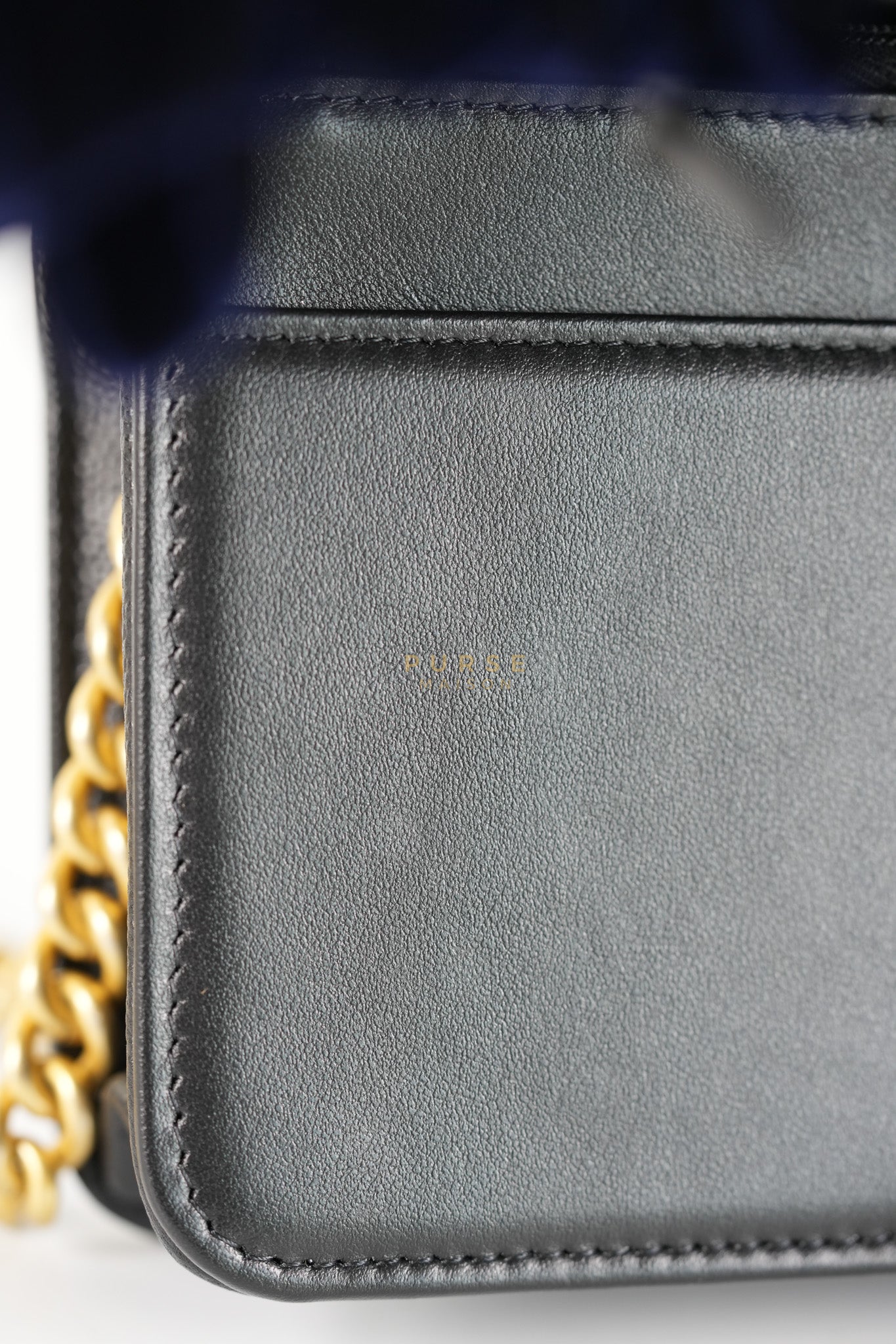 Le Boy Wallet On Chain in Black Caviar Leather Aged Gold Hardware (Microchip) | Purse Maison Luxury Bags Shop