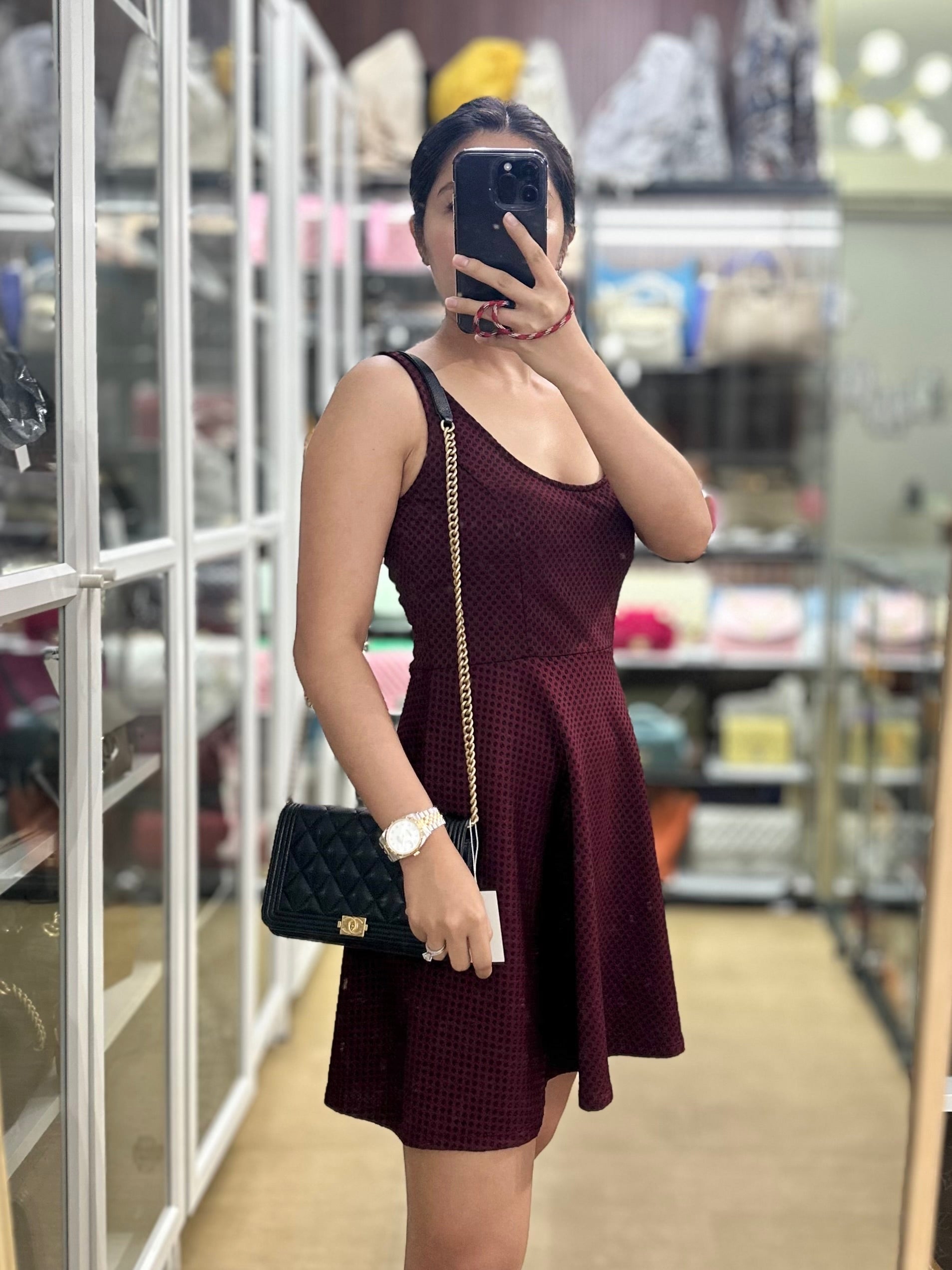 Boy Wallet on Chain (WOC) in Black Caviar Leather & Light Gold Hardware Series 28 | Purse Maison Luxury Bags Shop