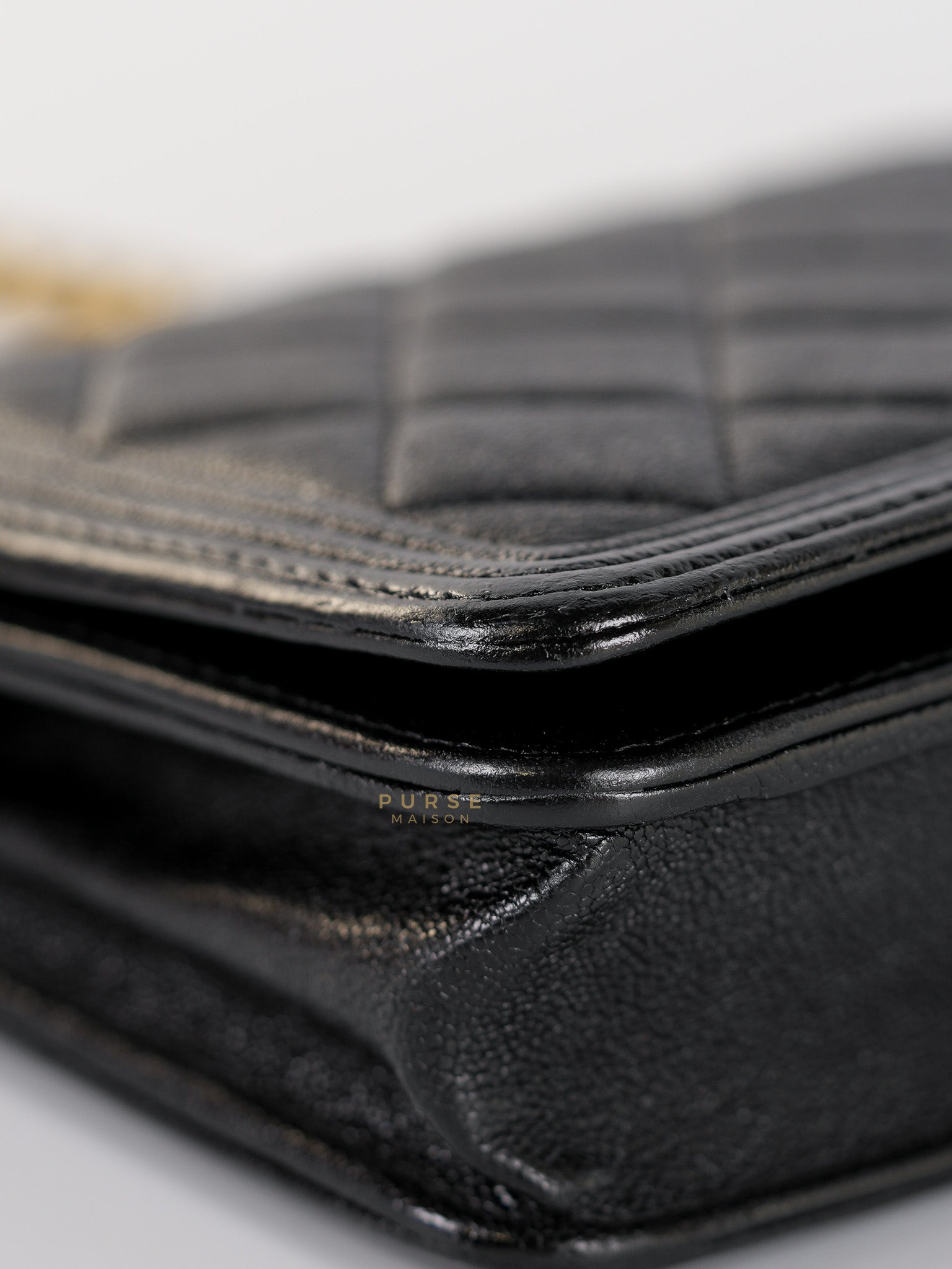 Le Boy Wallet on Chain in Black Caviar Leather & Aged Gold Hardware(Series 26) | Purse Maison Luxury Bags Shop