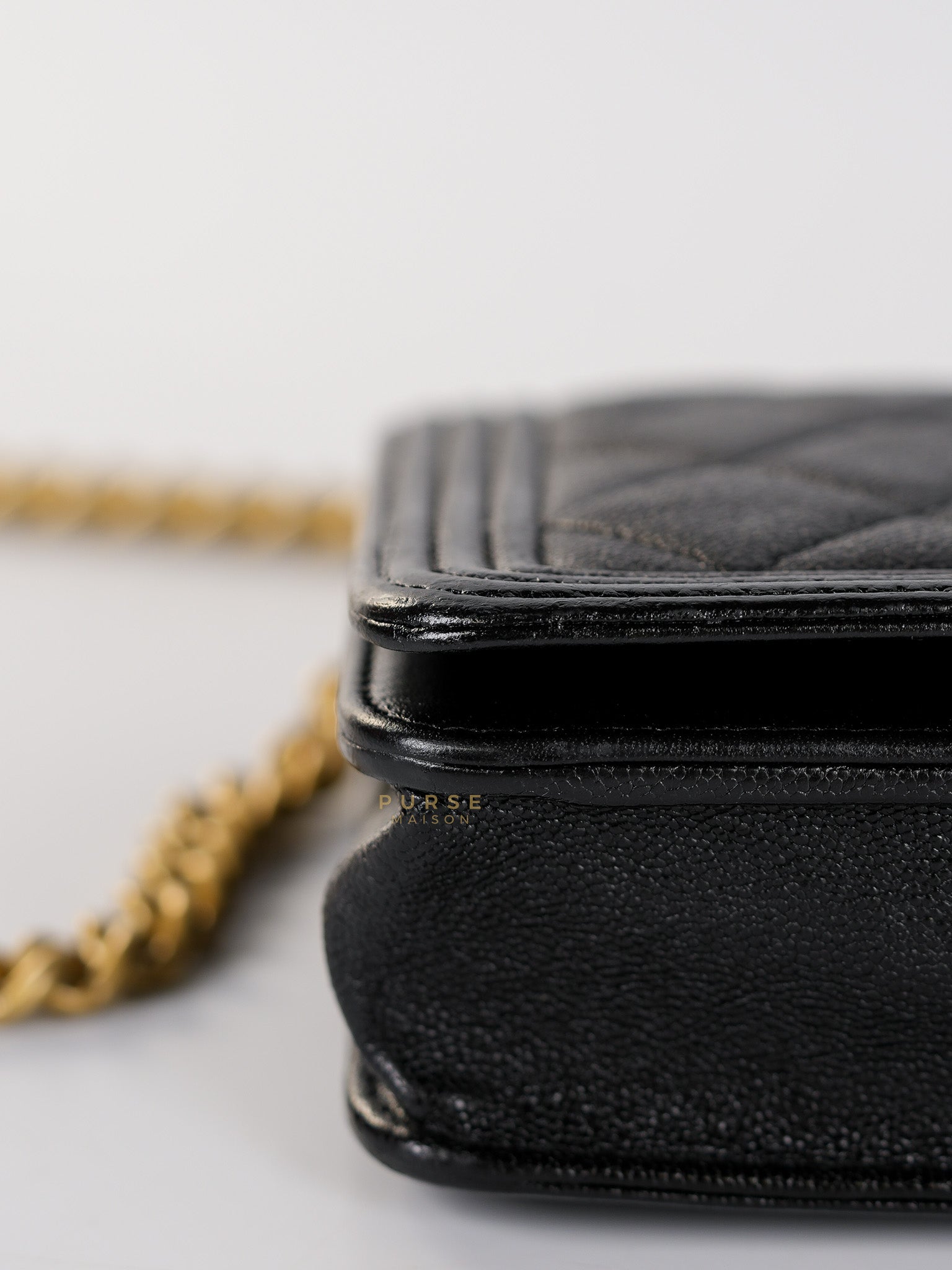 Le Boy Wallet on Chain in Black Caviar Leather & Aged Gold Hardware(Series 26) | Purse Maison Luxury Bags Shop