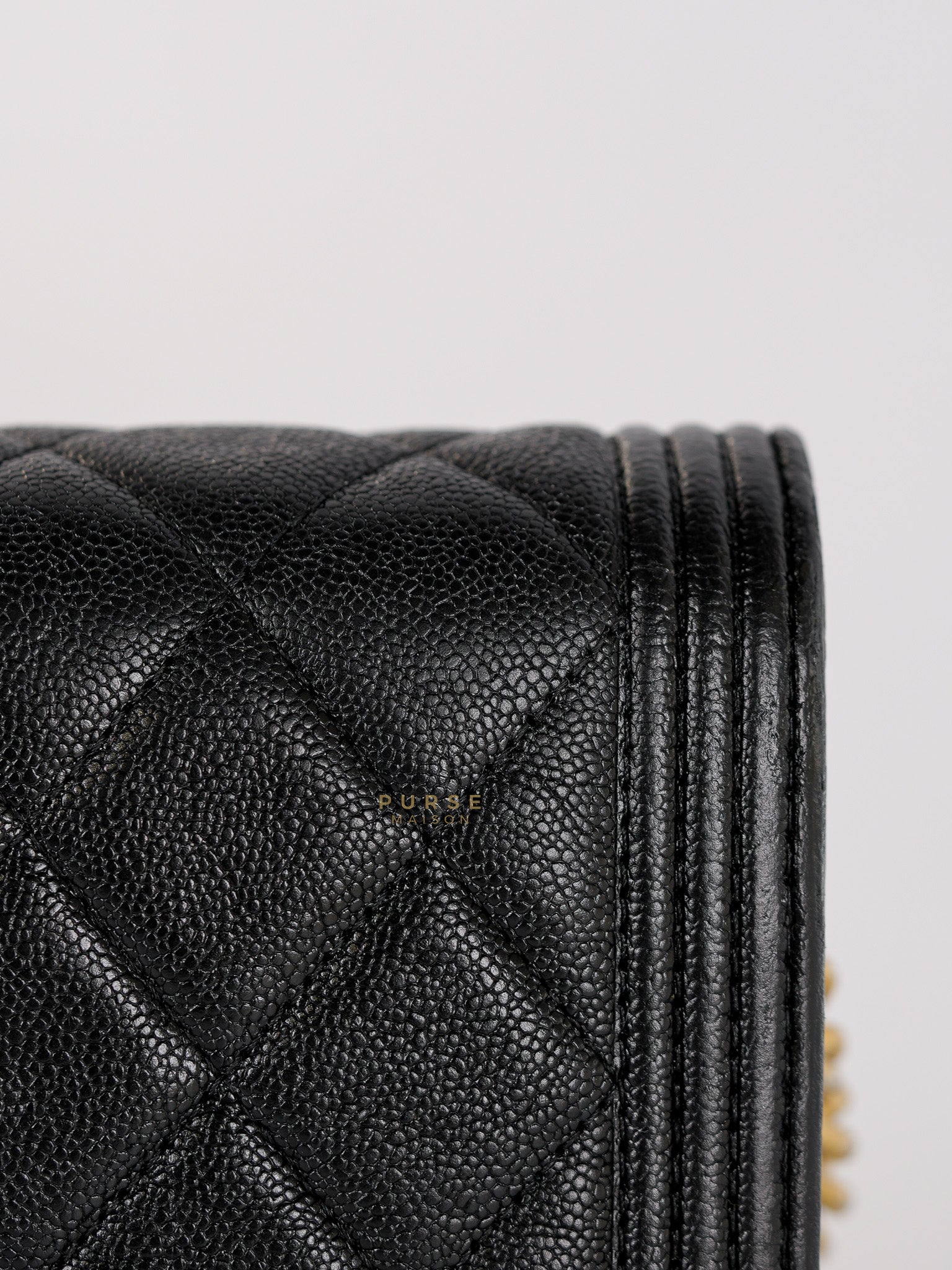 Le Boy Wallet on Chain in Black Caviar Leather & Aged Gold Hardware(Series 26) | Purse Maison Luxury Bags Shop