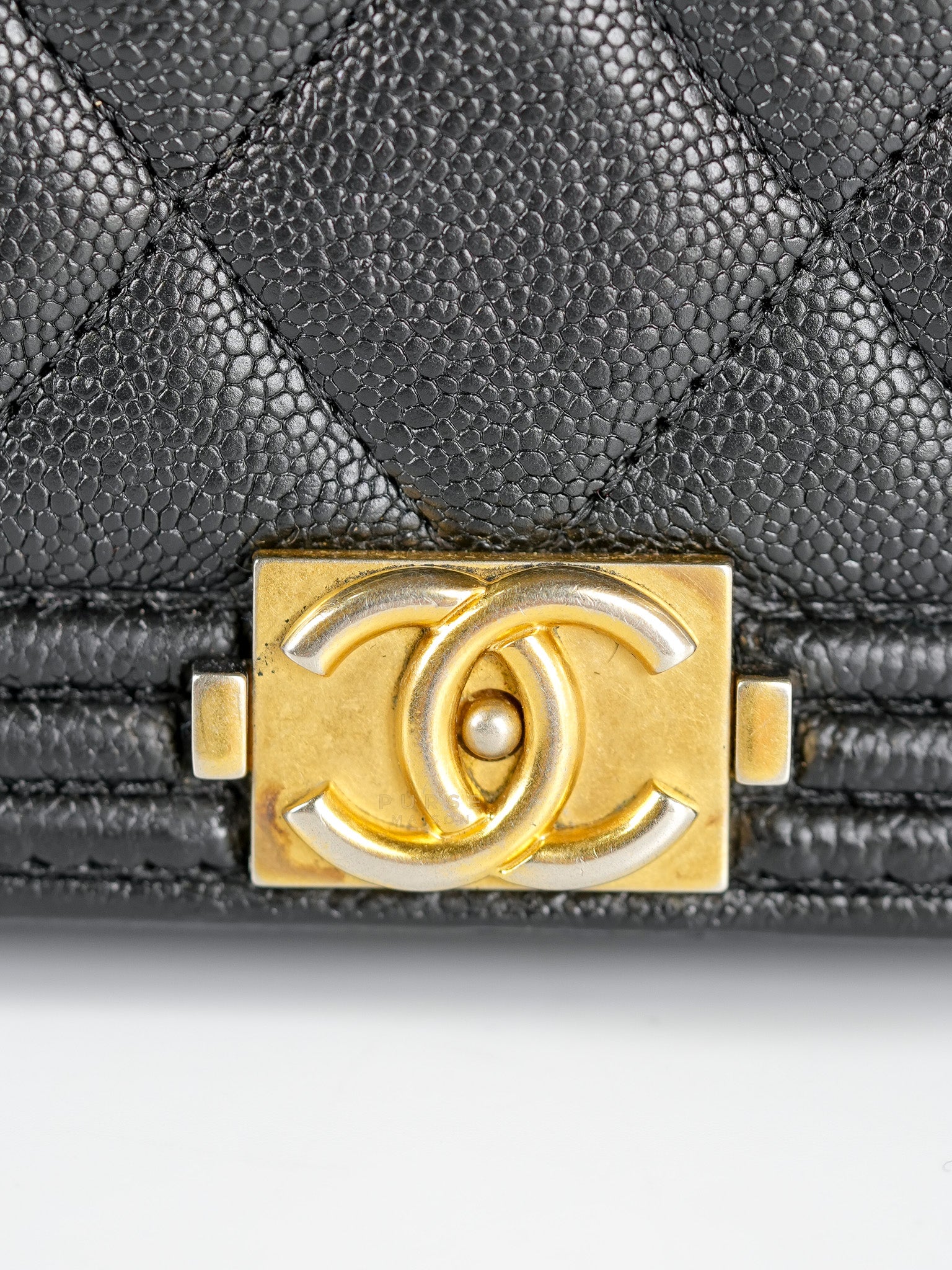 Le Boy Wallet on Chain in Black Caviar Leather & Aged Gold Hardware(Series 26) | Purse Maison Luxury Bags Shop
