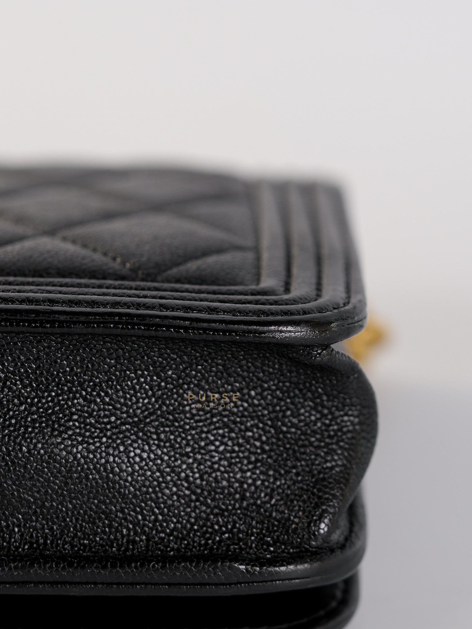 Le Boy Wallet on Chain in Black Caviar Leather & Aged Gold Hardware(Series 26) | Purse Maison Luxury Bags Shop