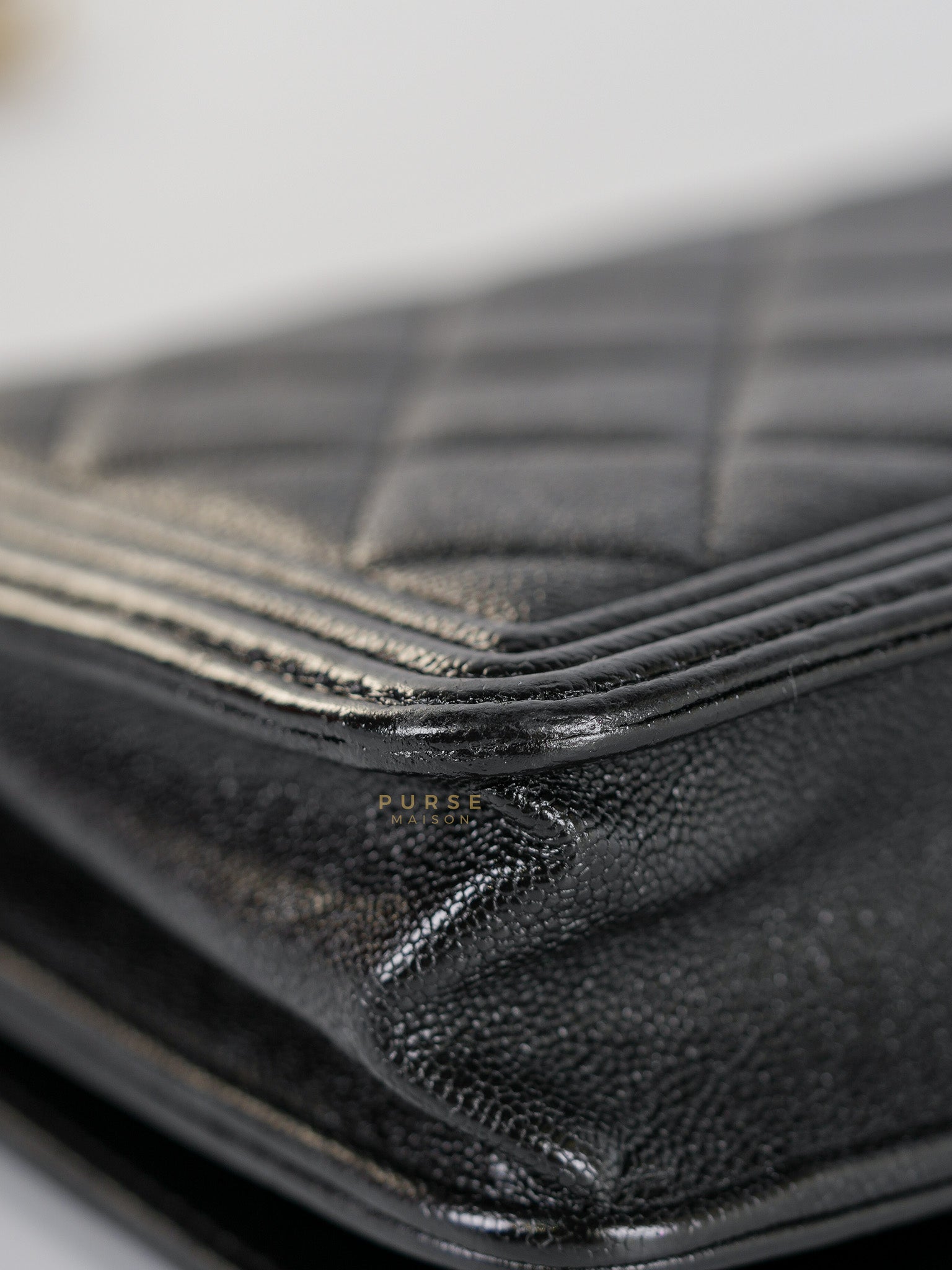 Le Boy Wallet on Chain in Black Caviar Leather & Aged Gold Hardware(Series 26) | Purse Maison Luxury Bags Shop