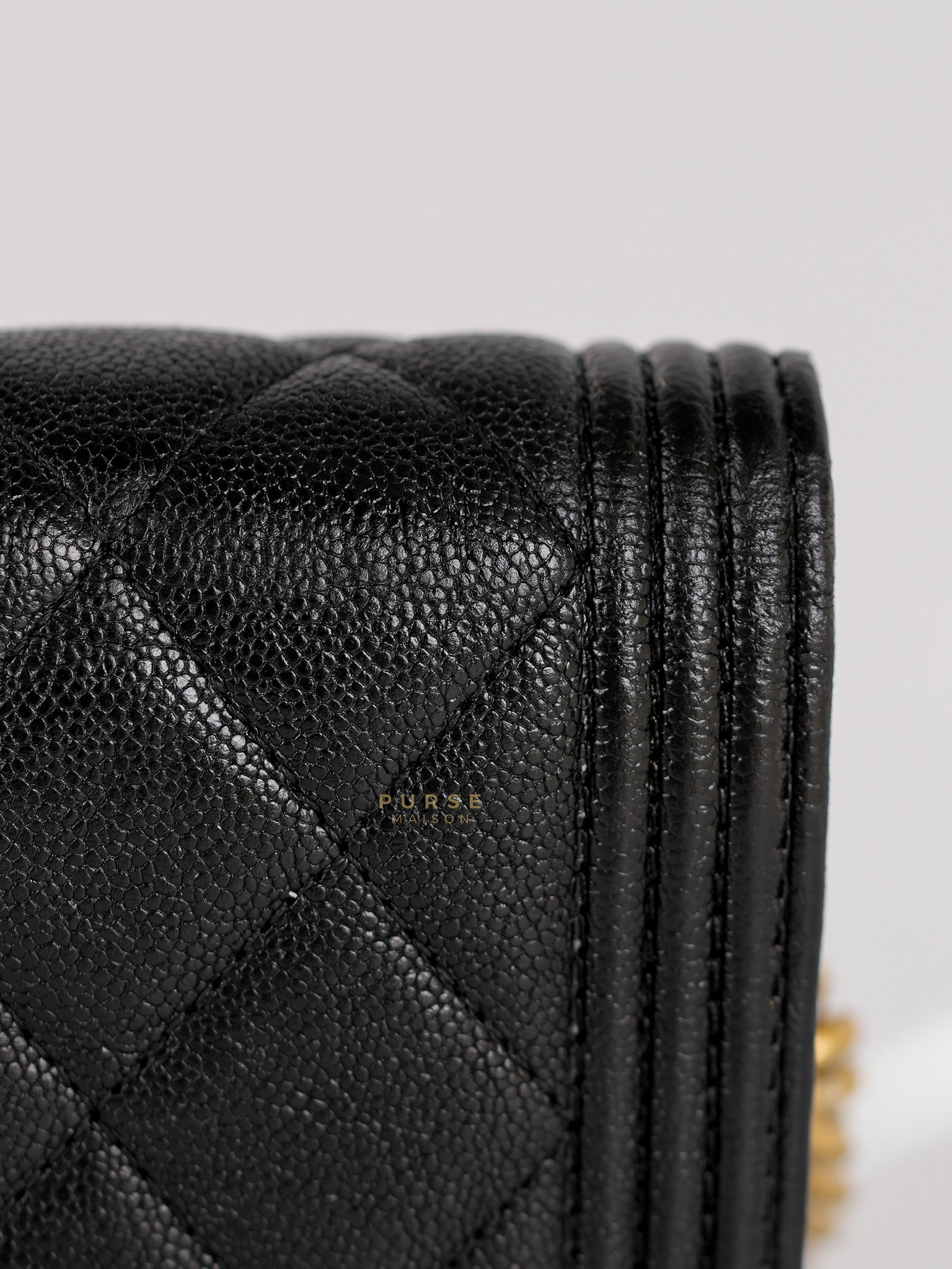 Le Boy Wallet on Chain in Black Caviar Leather & Aged Gold Hardware(Series 26) | Purse Maison Luxury Bags Shop
