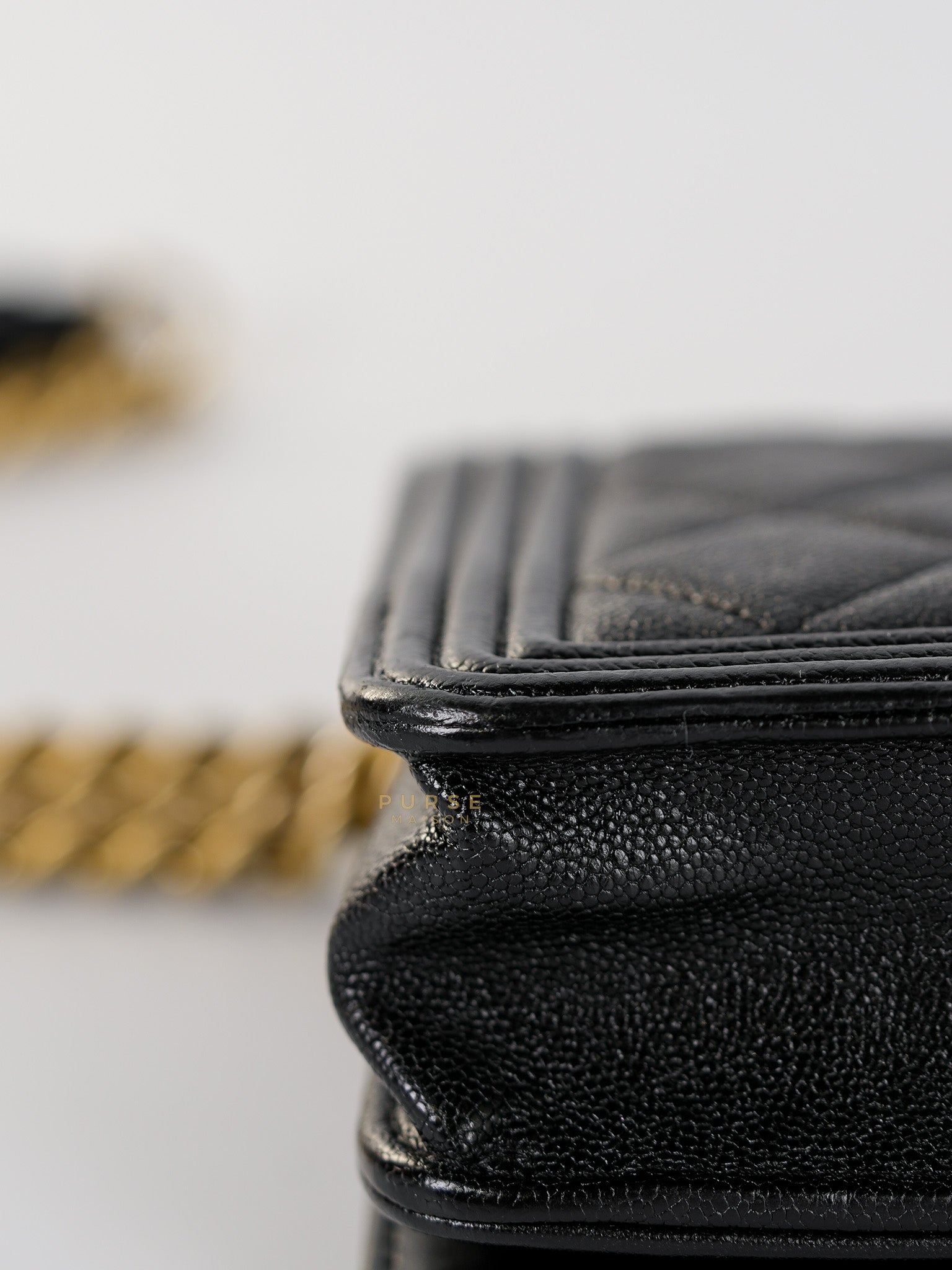 Le Boy Wallet on Chain in Black Caviar Leather & Aged Gold Hardware(Series 26) | Purse Maison Luxury Bags Shop