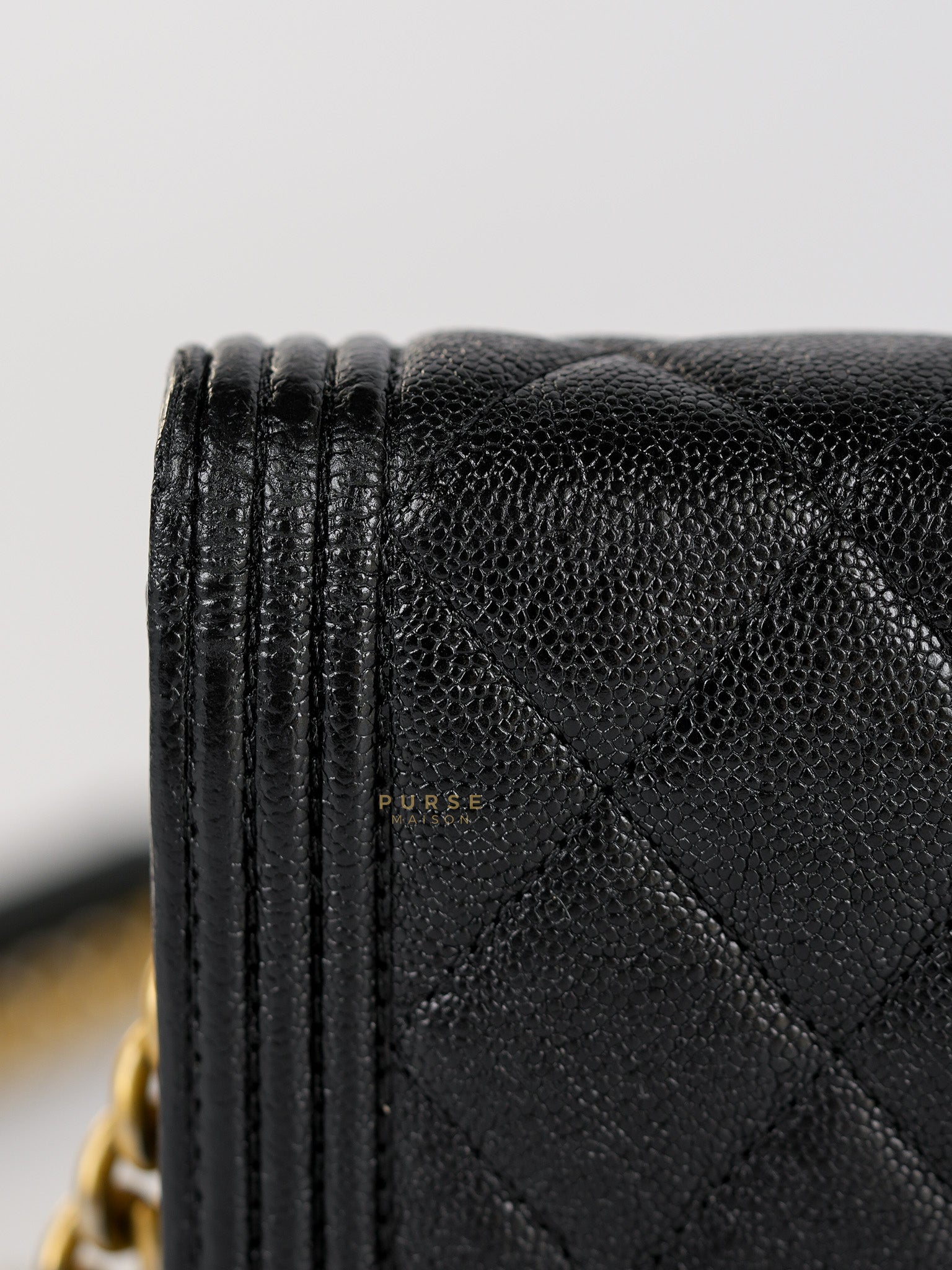 Le Boy Wallet on Chain in Black Caviar Leather & Aged Gold Hardware(Series 26) | Purse Maison Luxury Bags Shop