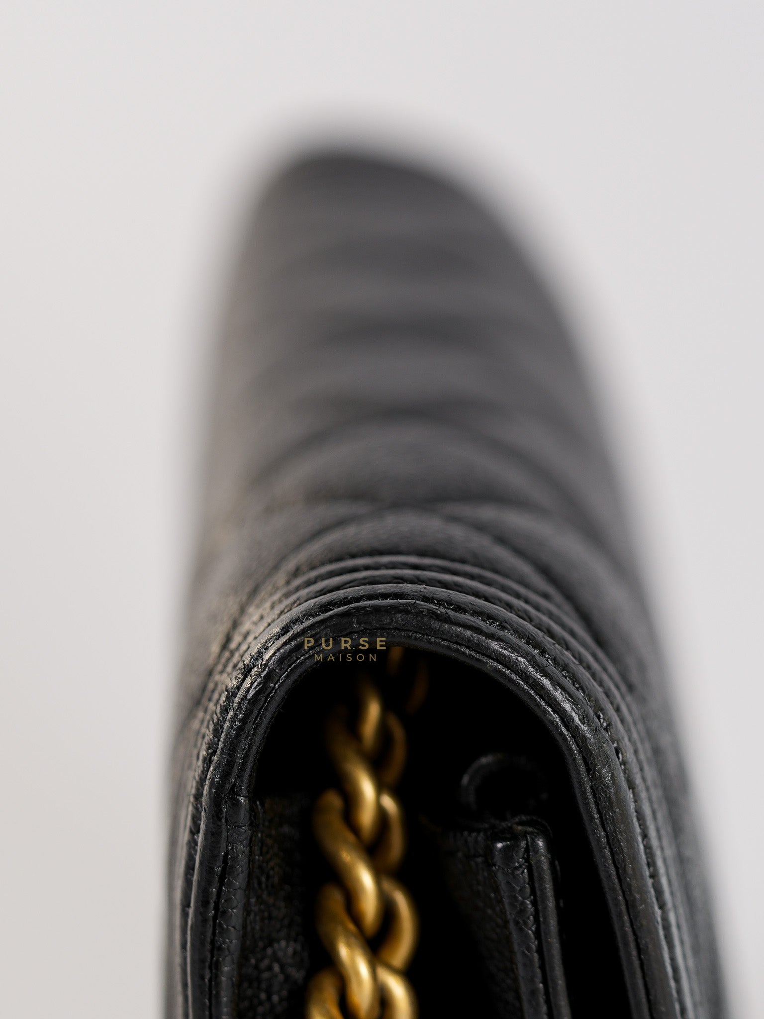 Le Boy Wallet on Chain in Black Caviar Leather & Aged Gold Hardware(Series 26) | Purse Maison Luxury Bags Shop