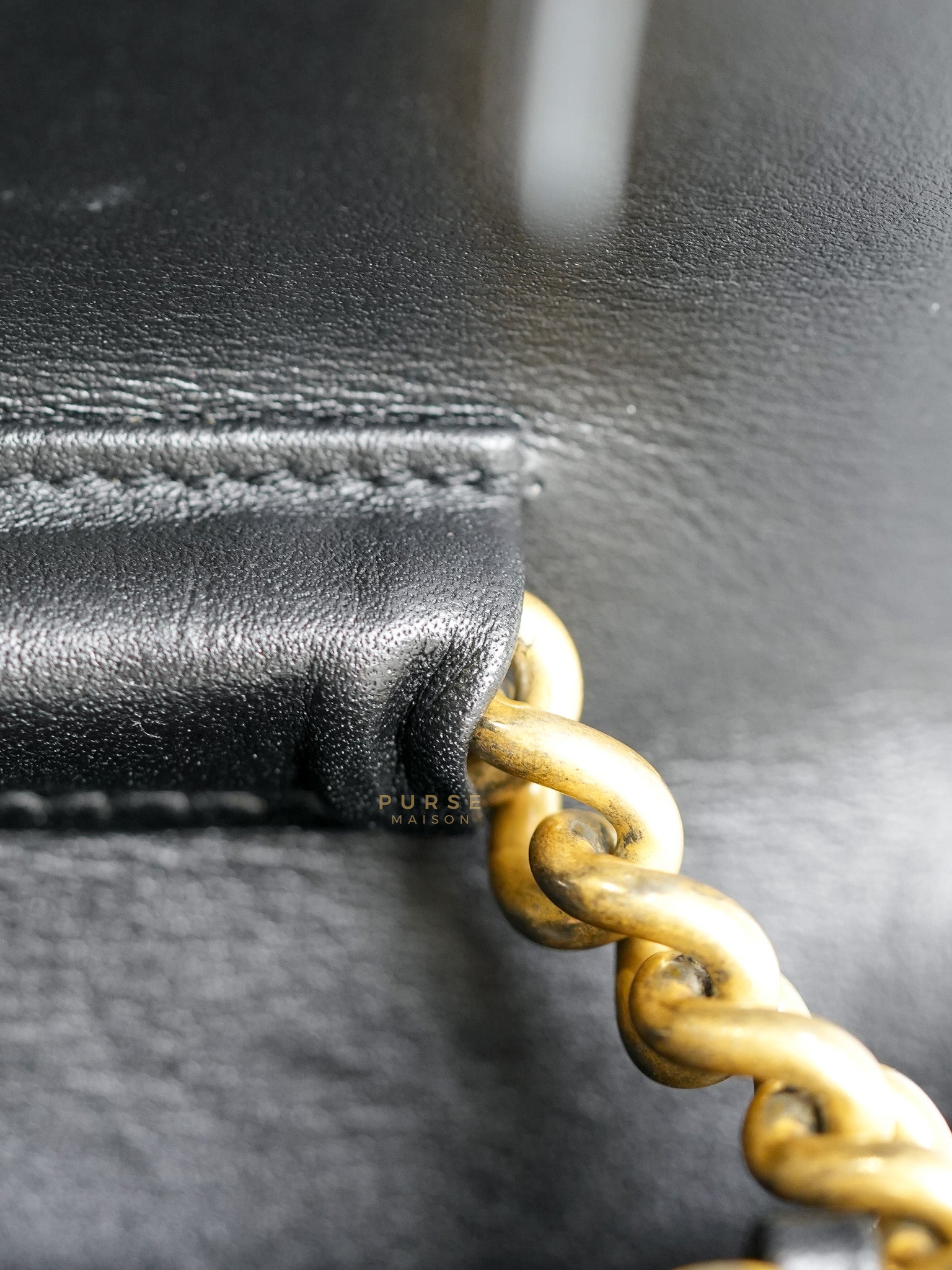 Le Boy Wallet on Chain in Black Caviar Leather & Aged Gold Hardware(Series 26) | Purse Maison Luxury Bags Shop