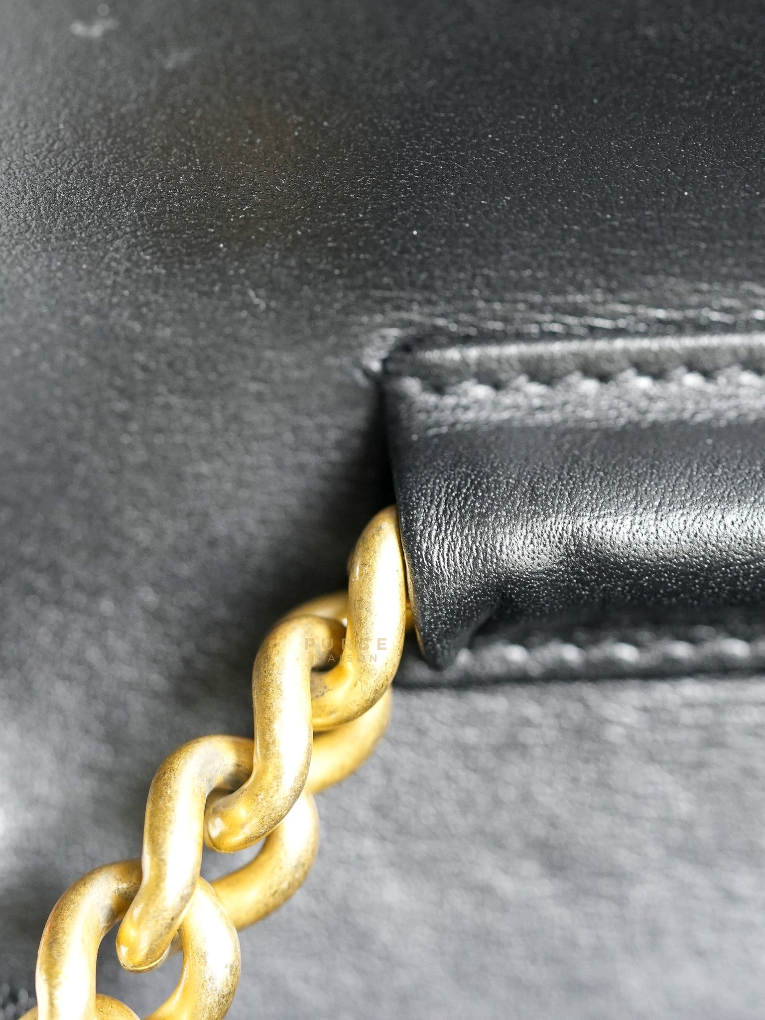 Le Boy Wallet on Chain in Black Caviar Leather & Aged Gold Hardware(Series 26) | Purse Maison Luxury Bags Shop