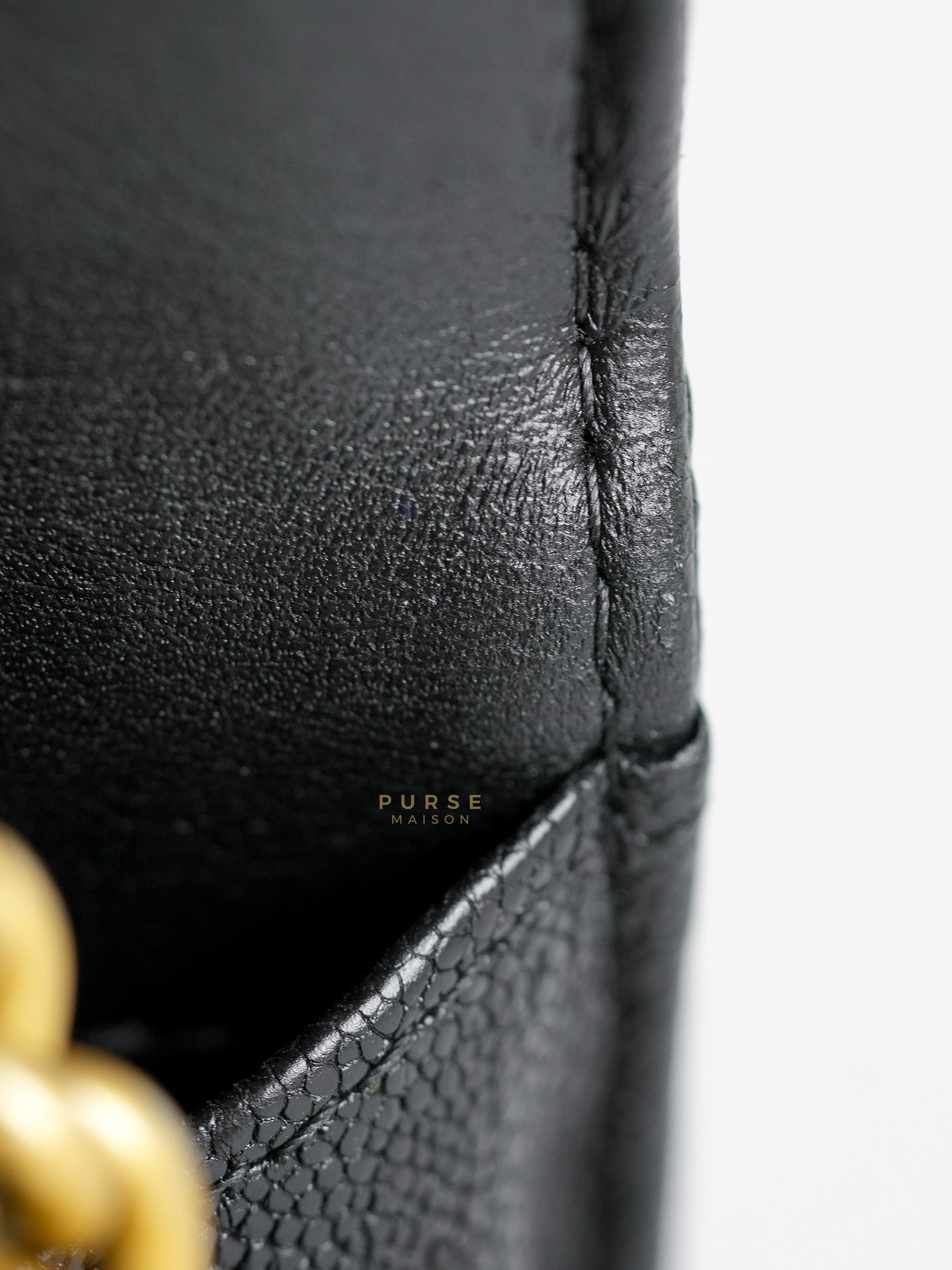 Le Boy Wallet on Chain in Black Caviar Leather & Aged Gold Hardware(Series 26) | Purse Maison Luxury Bags Shop