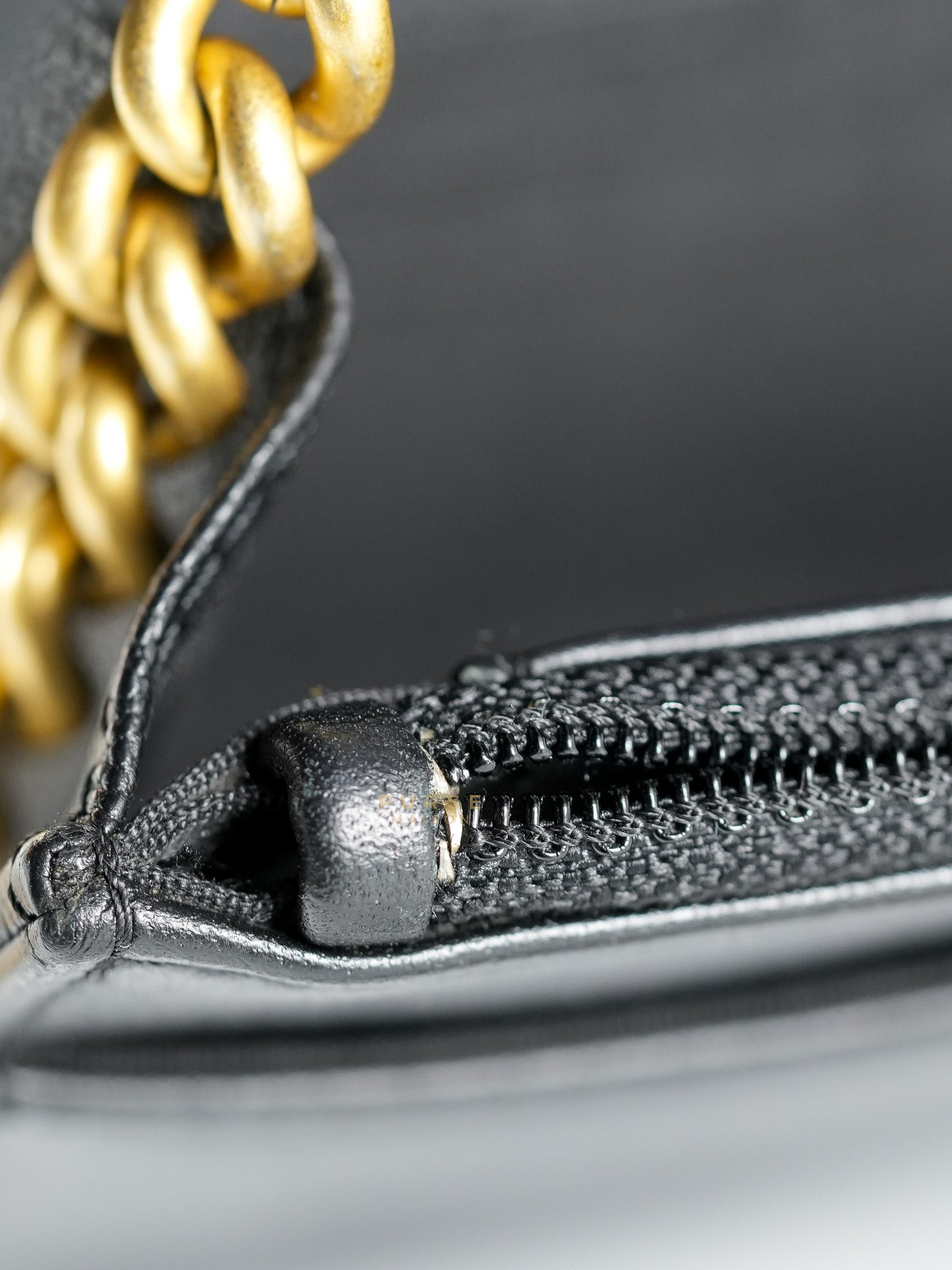 Le Boy Wallet on Chain in Black Caviar Leather & Aged Gold Hardware(Series 26) | Purse Maison Luxury Bags Shop