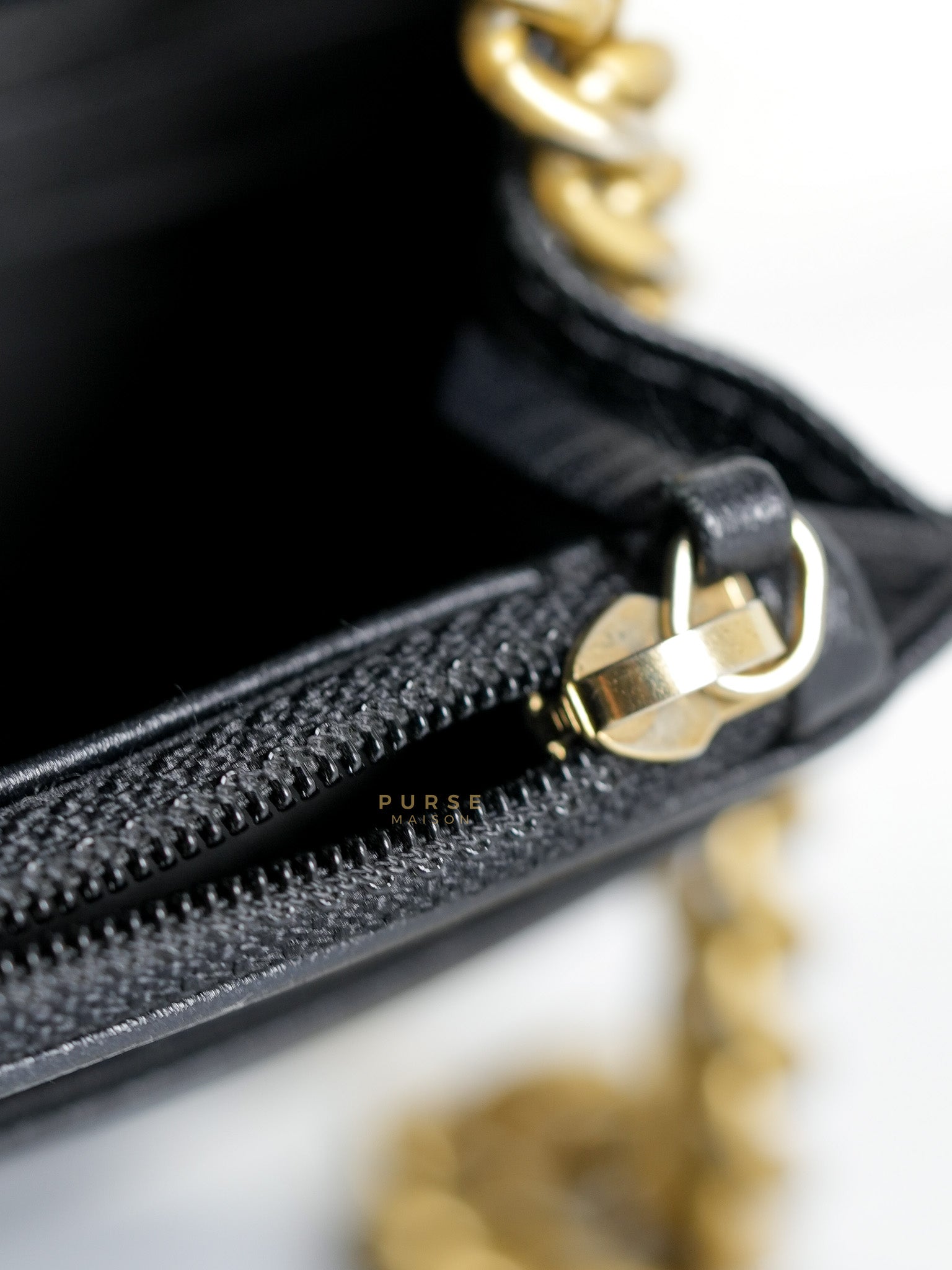 Le Boy Wallet on Chain in Black Caviar Leather & Aged Gold Hardware(Series 26) | Purse Maison Luxury Bags Shop