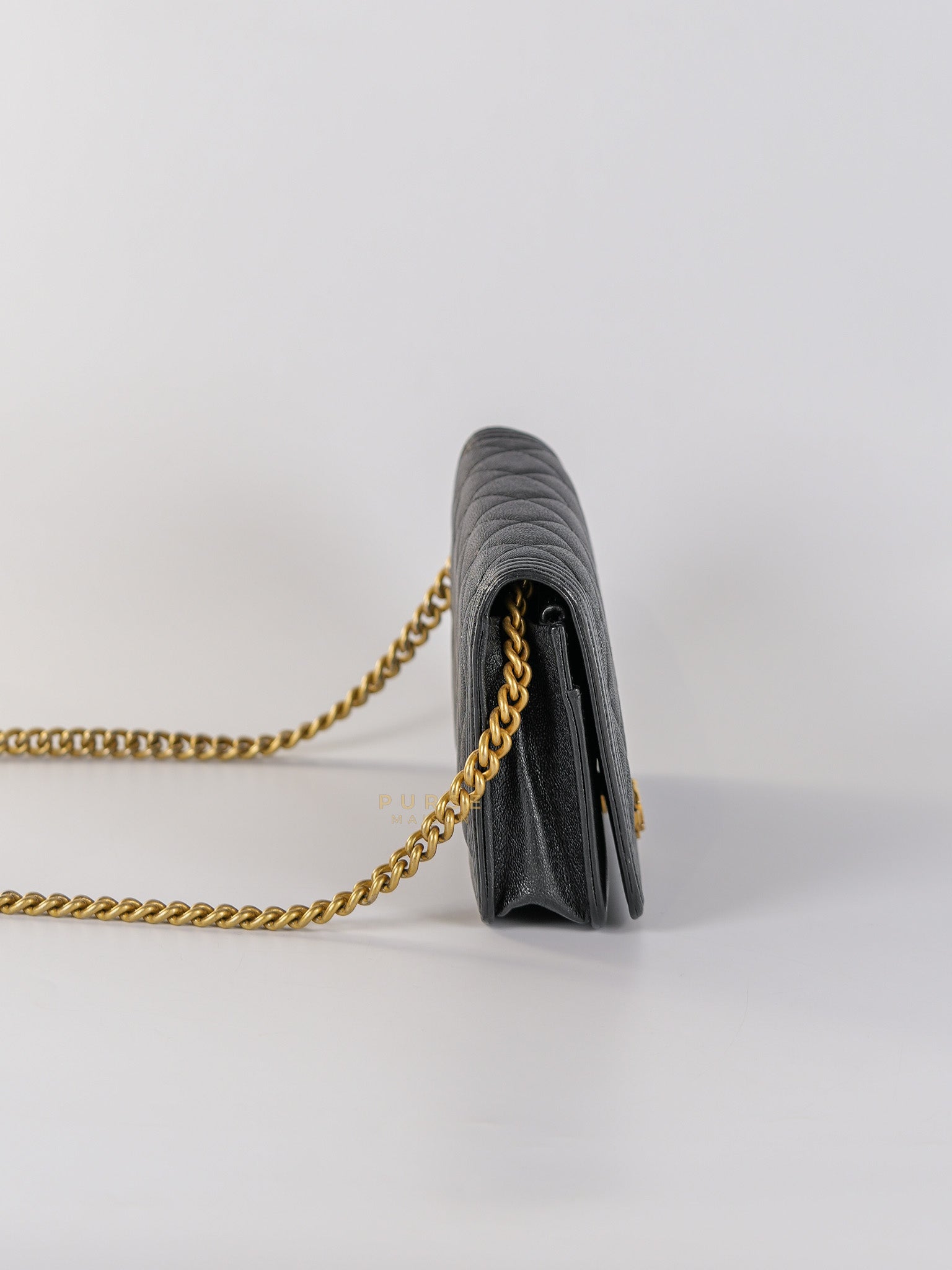 Le Boy Wallet on Chain in Black Caviar Leather & Aged Gold Hardware(Series 26) | Purse Maison Luxury Bags Shop