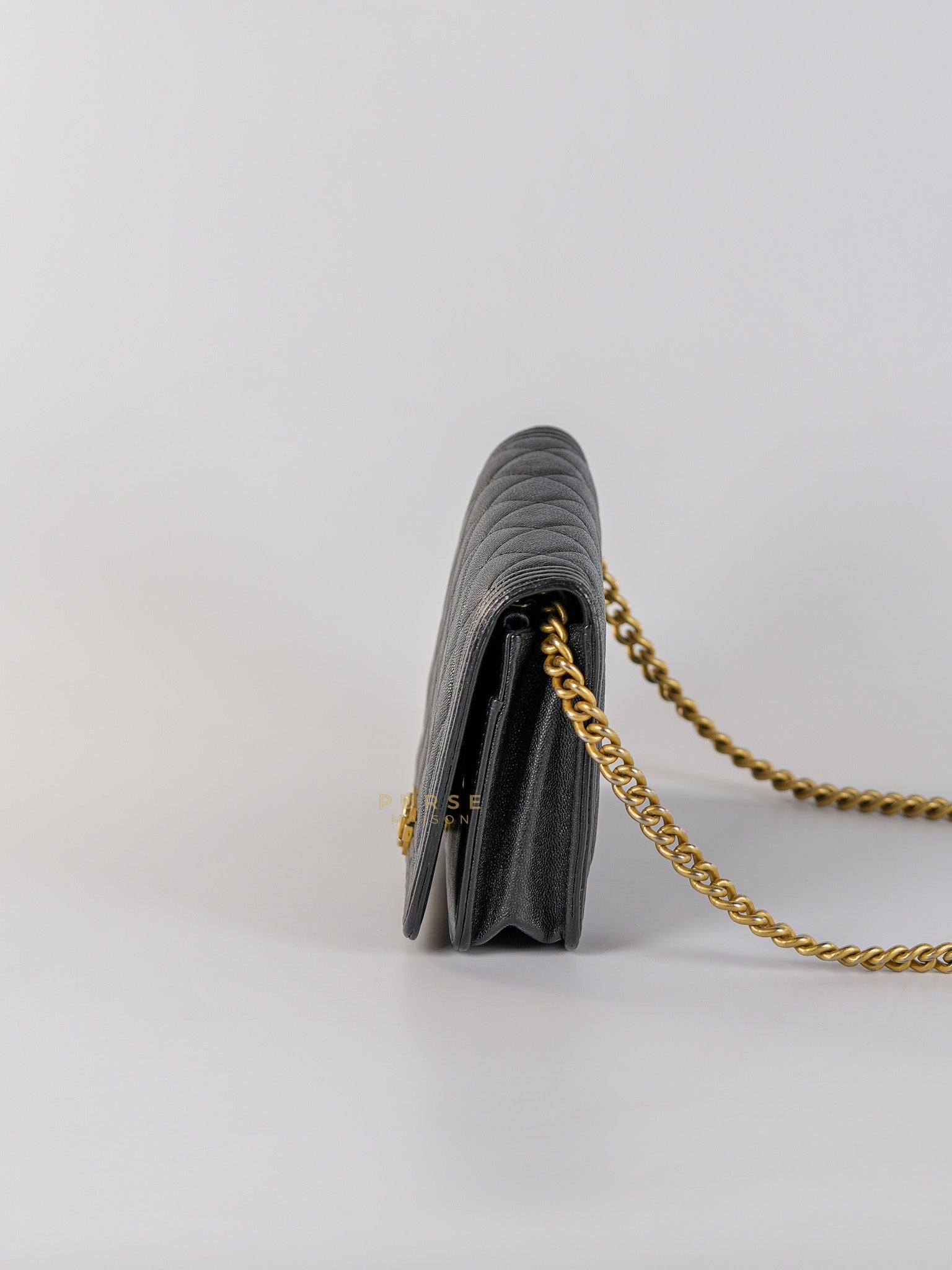 Le Boy Wallet on Chain in Black Caviar Leather & Aged Gold Hardware(Series 26) | Purse Maison Luxury Bags Shop