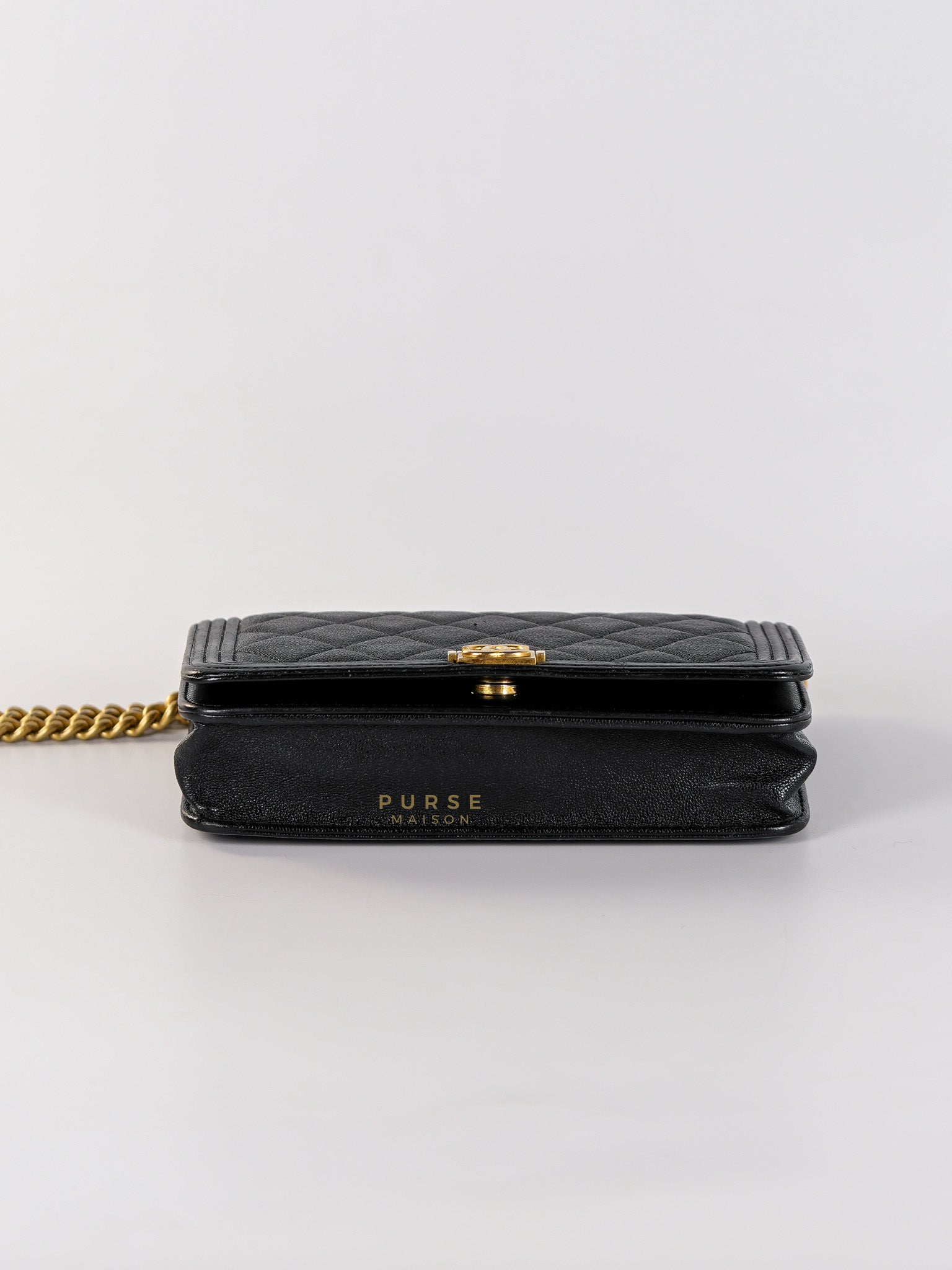 Le Boy Wallet on Chain in Black Caviar Leather & Aged Gold Hardware(Series 26) | Purse Maison Luxury Bags Shop