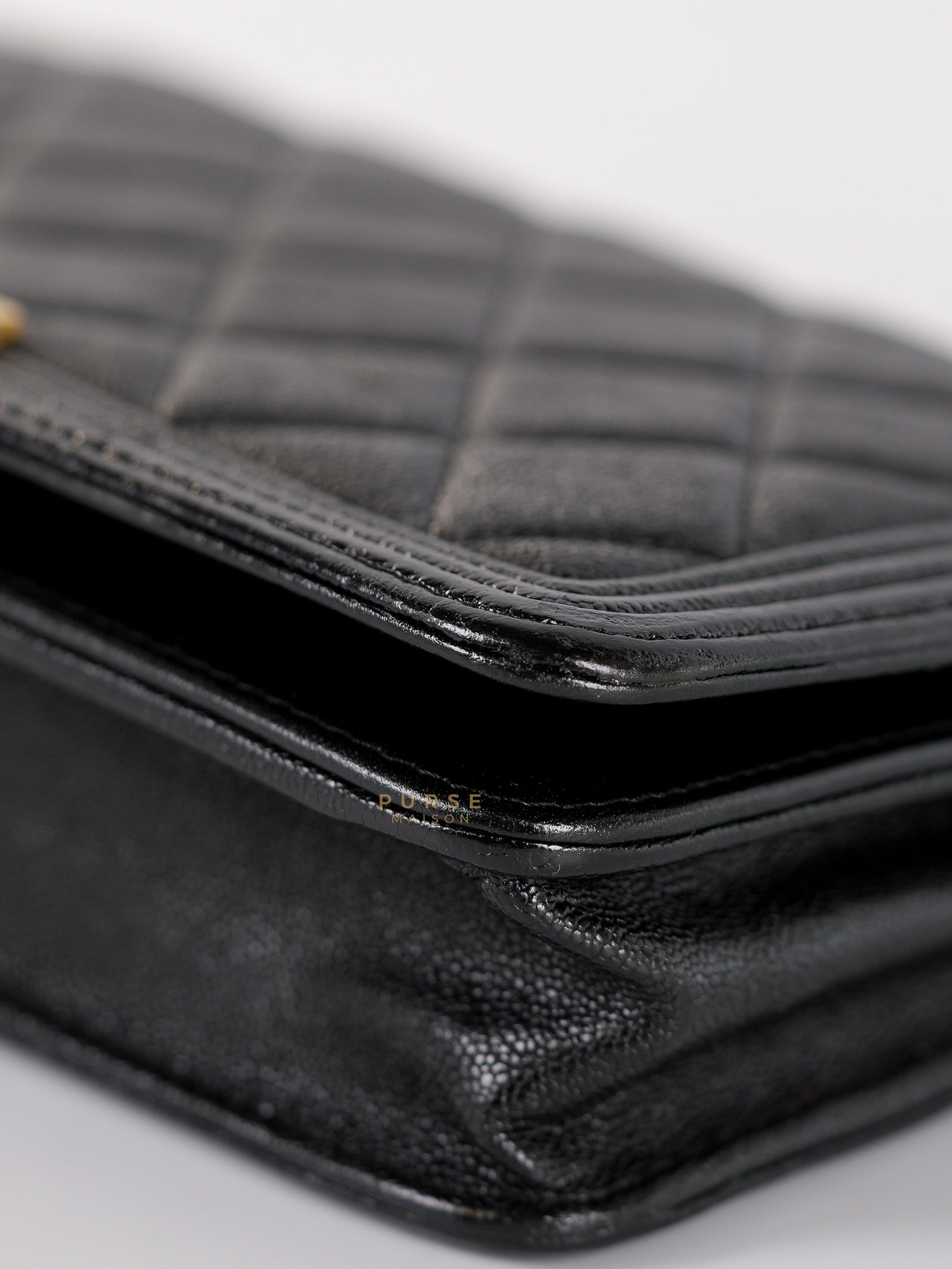 Le Boy Wallet on Chain in Black Caviar Leather & Aged Gold Hardware(Series 26) | Purse Maison Luxury Bags Shop