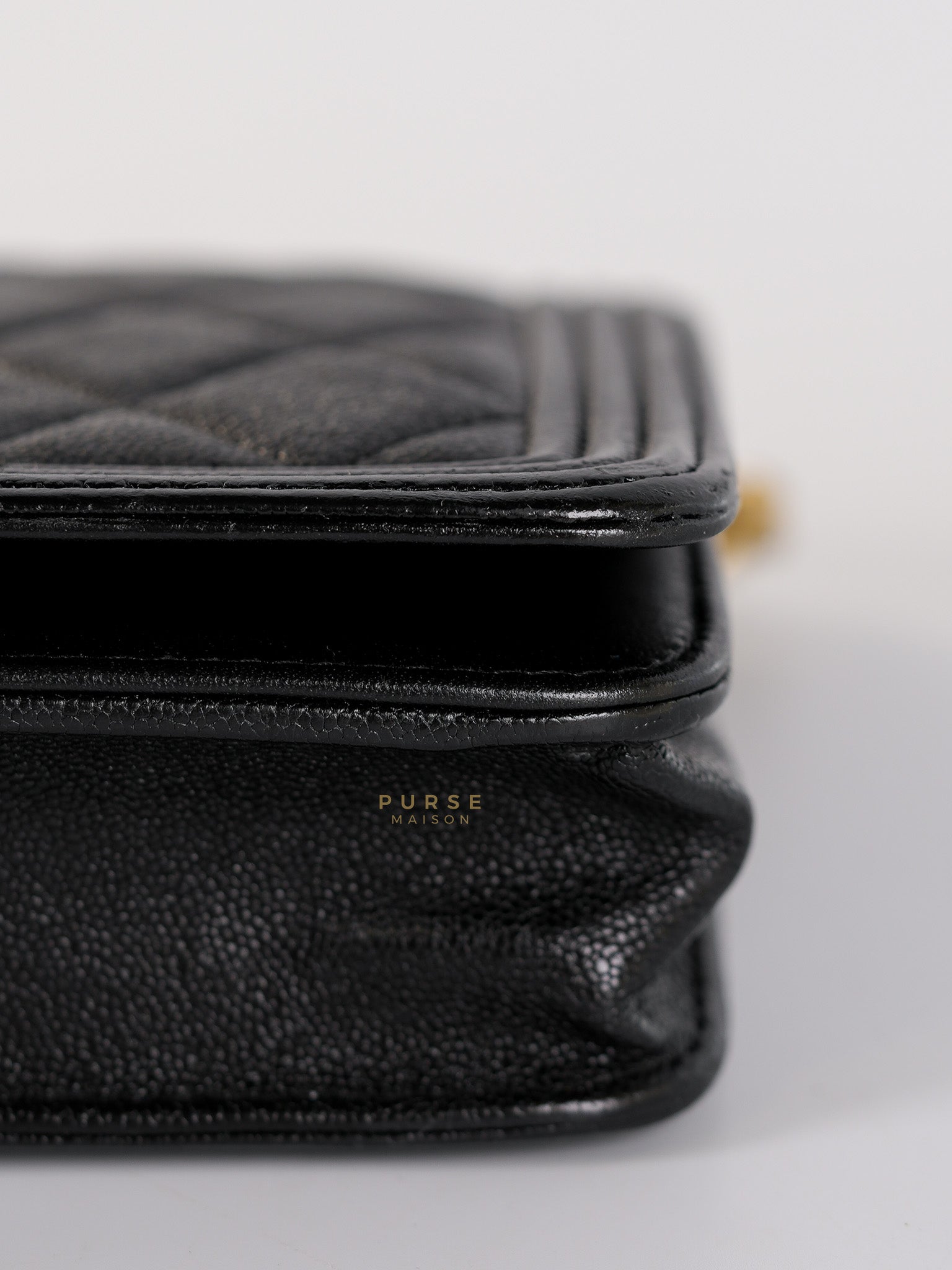 Le Boy Wallet on Chain in Black Caviar Leather & Aged Gold Hardware(Series 26) | Purse Maison Luxury Bags Shop
