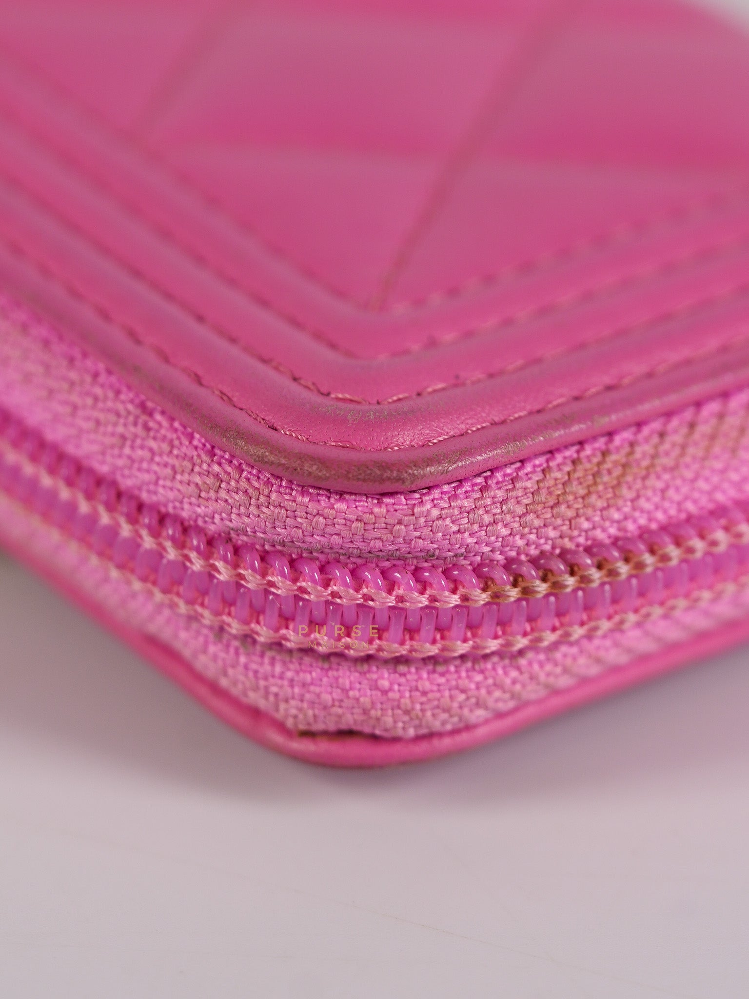 Le Boy Zip Card Holder in Pink Lambskin Leather & Aged Gold Hardware (Series 26) | Purse Maison Luxury Bags Shop