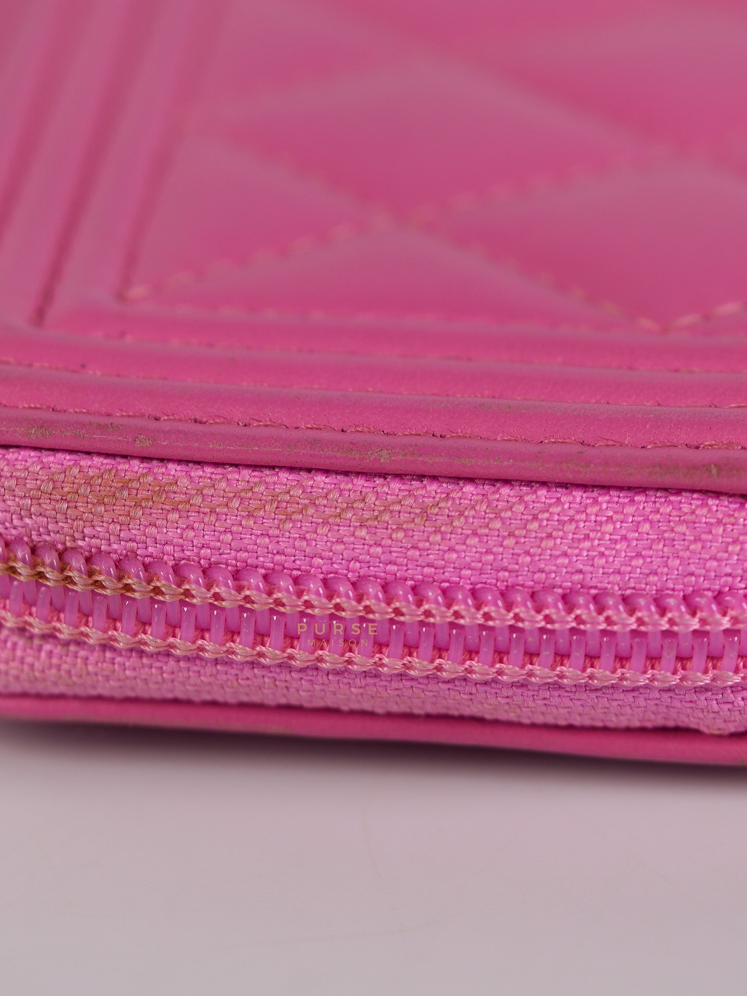 Le Boy Zip Card Holder in Pink Lambskin Leather & Aged Gold Hardware (Series 26) | Purse Maison Luxury Bags Shop