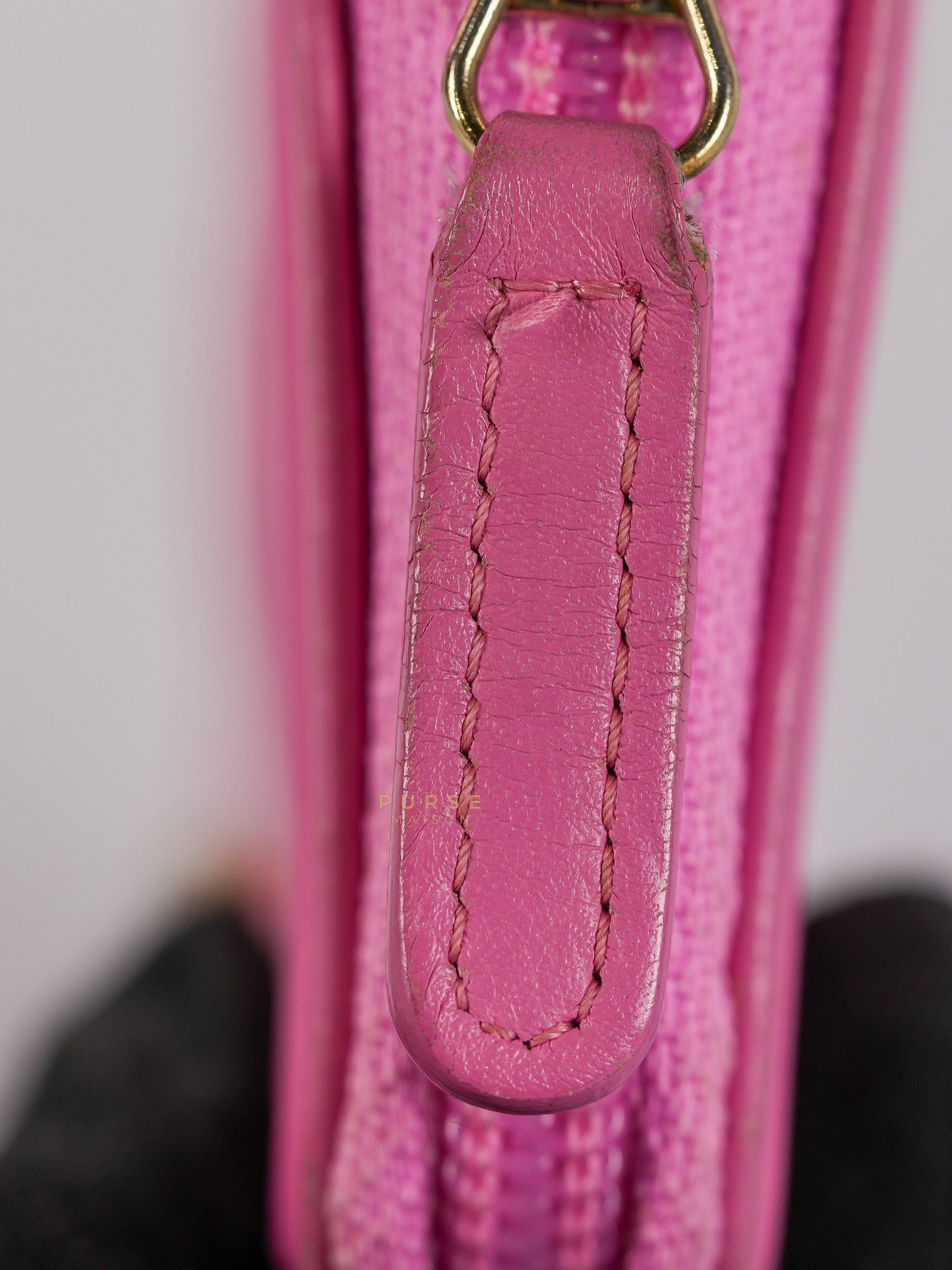 Le Boy Zip Card Holder in Pink Lambskin Leather & Aged Gold Hardware (Series 26) | Purse Maison Luxury Bags Shop