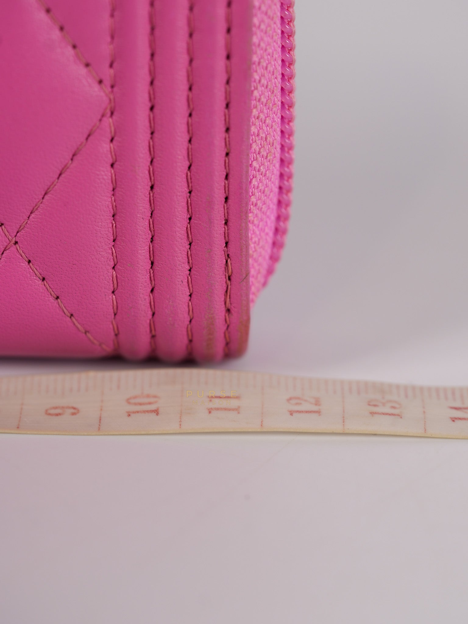 Le Boy Zip Card Holder in Pink Lambskin Leather & Aged Gold Hardware (Series 26) | Purse Maison Luxury Bags Shop