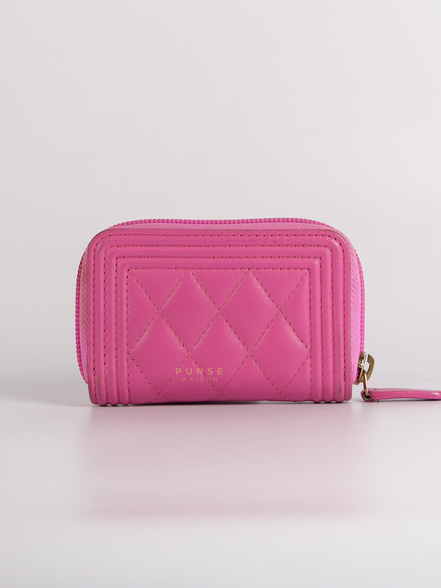 Le Boy Zip Card Holder in Pink Lambskin Leather & Aged Gold Hardware (Series 26) | Purse Maison Luxury Bags Shop