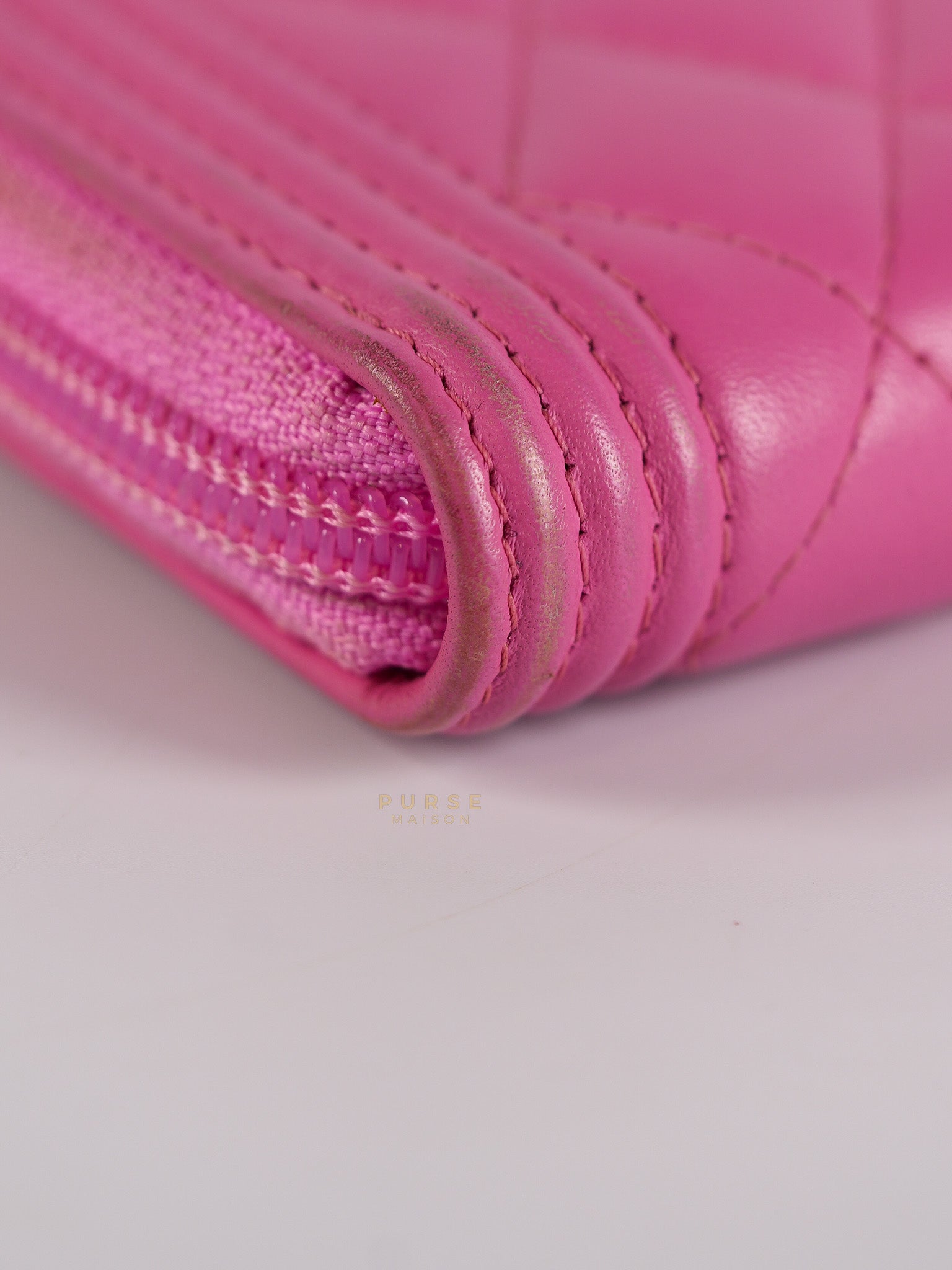 Le Boy Zip Card Holder in Pink Lambskin Leather & Aged Gold Hardware (Series 26) | Purse Maison Luxury Bags Shop