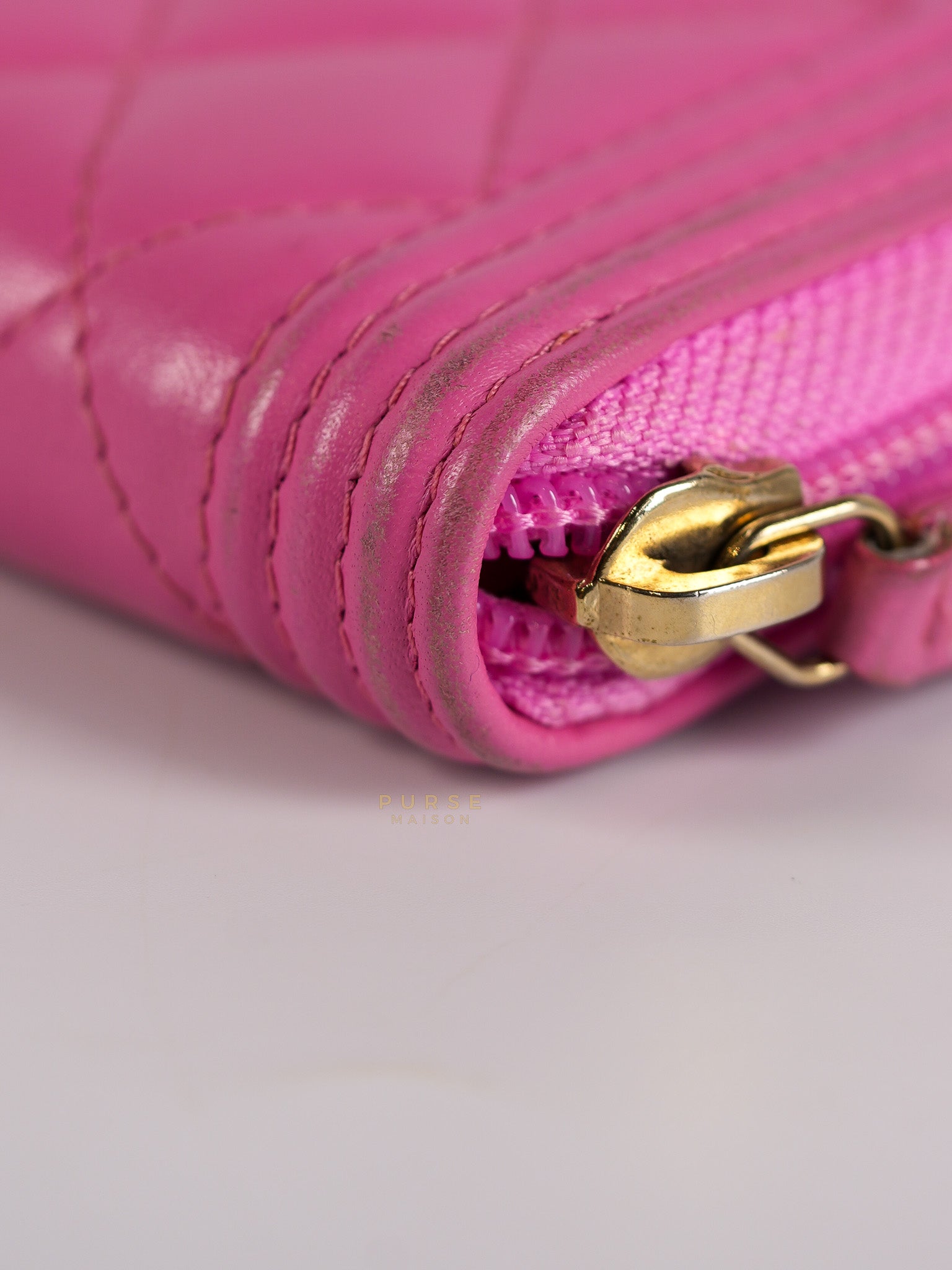 Le Boy Zip Card Holder in Pink Lambskin Leather & Aged Gold Hardware (Series 26) | Purse Maison Luxury Bags Shop