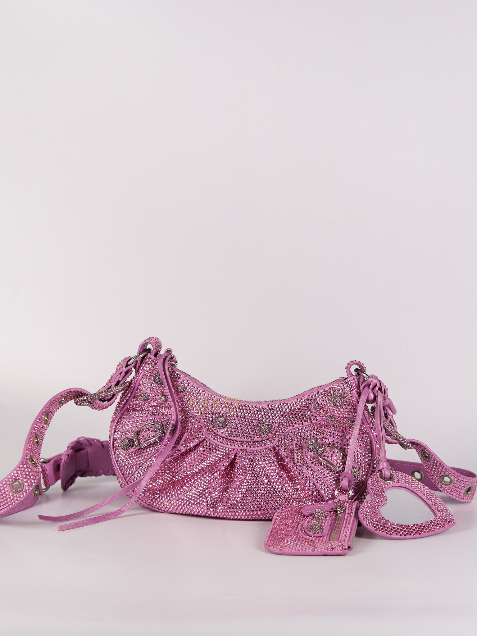 Le Cagole in Pink Diamond Stud Suede Leather | Purse Maison Luxury Bags Shop