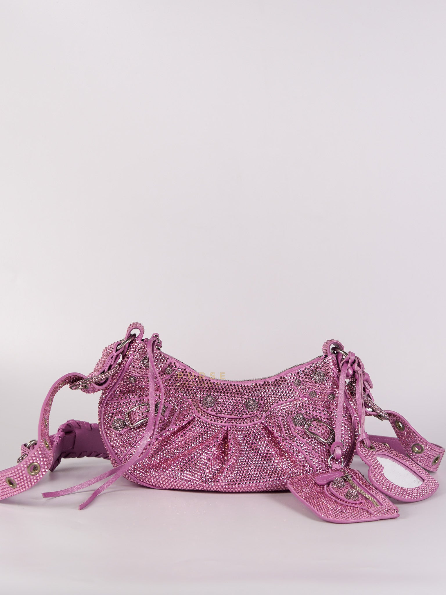 Le Cagole in Pink Diamond Stud Suede Leather | Purse Maison Luxury Bags Shop