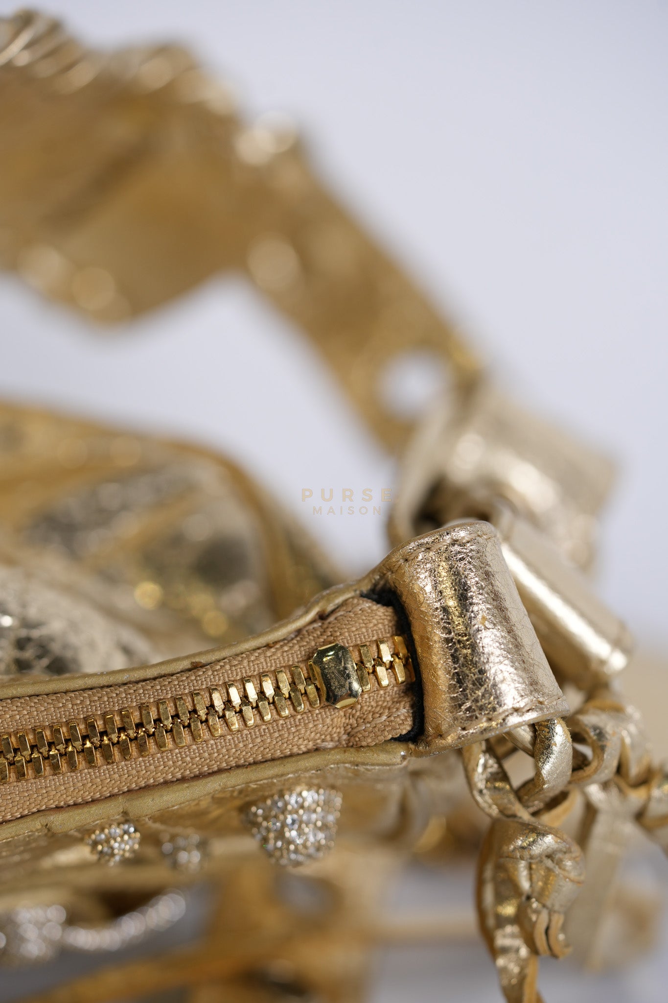Le Cagole XS Metallic Gold Leather and Diamond Studded Hardware | Purse Maison Luxury Bags Shop