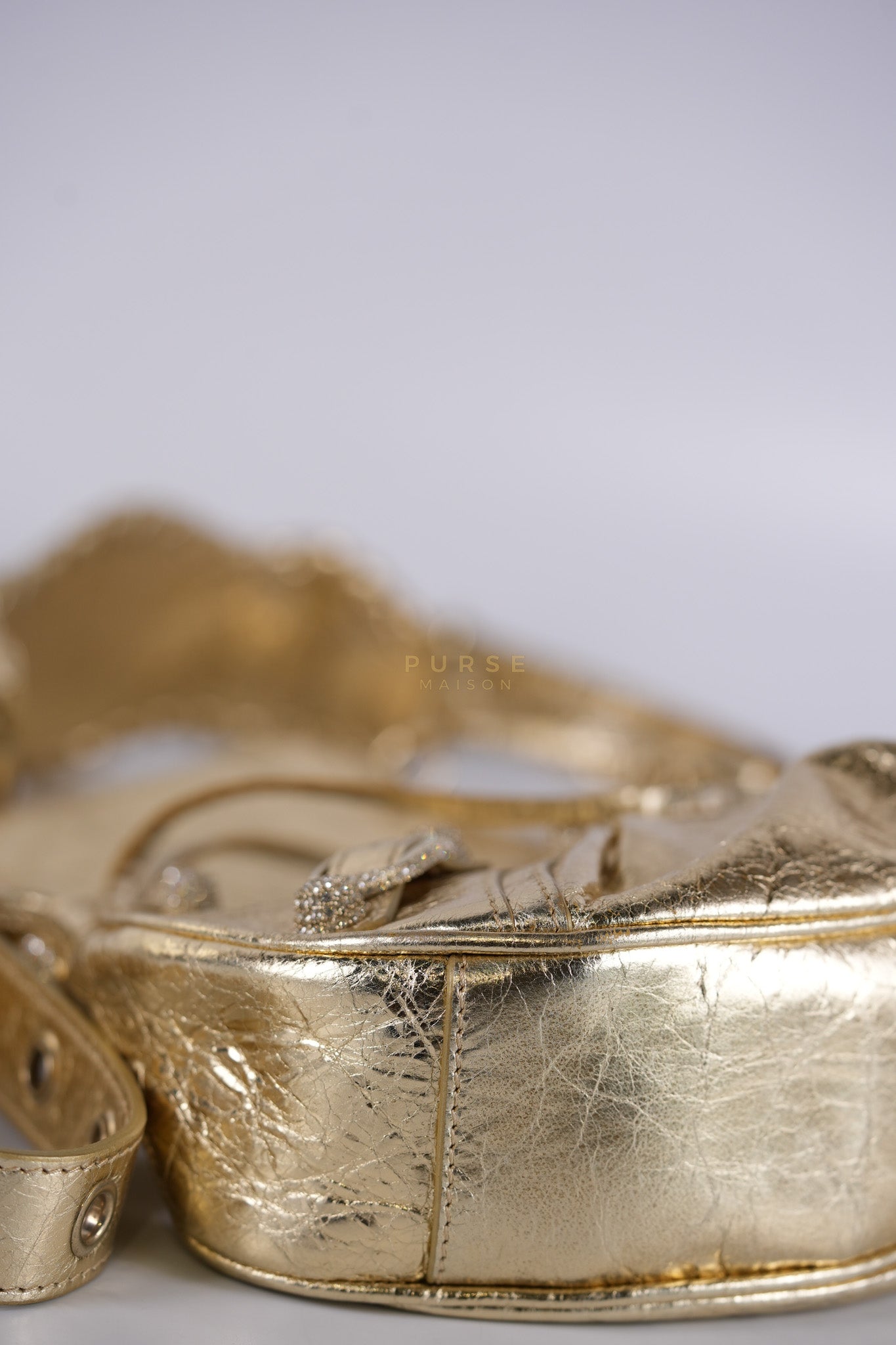 Le Cagole XS Metallic Gold Leather and Diamond Studded Hardware | Purse Maison Luxury Bags Shop