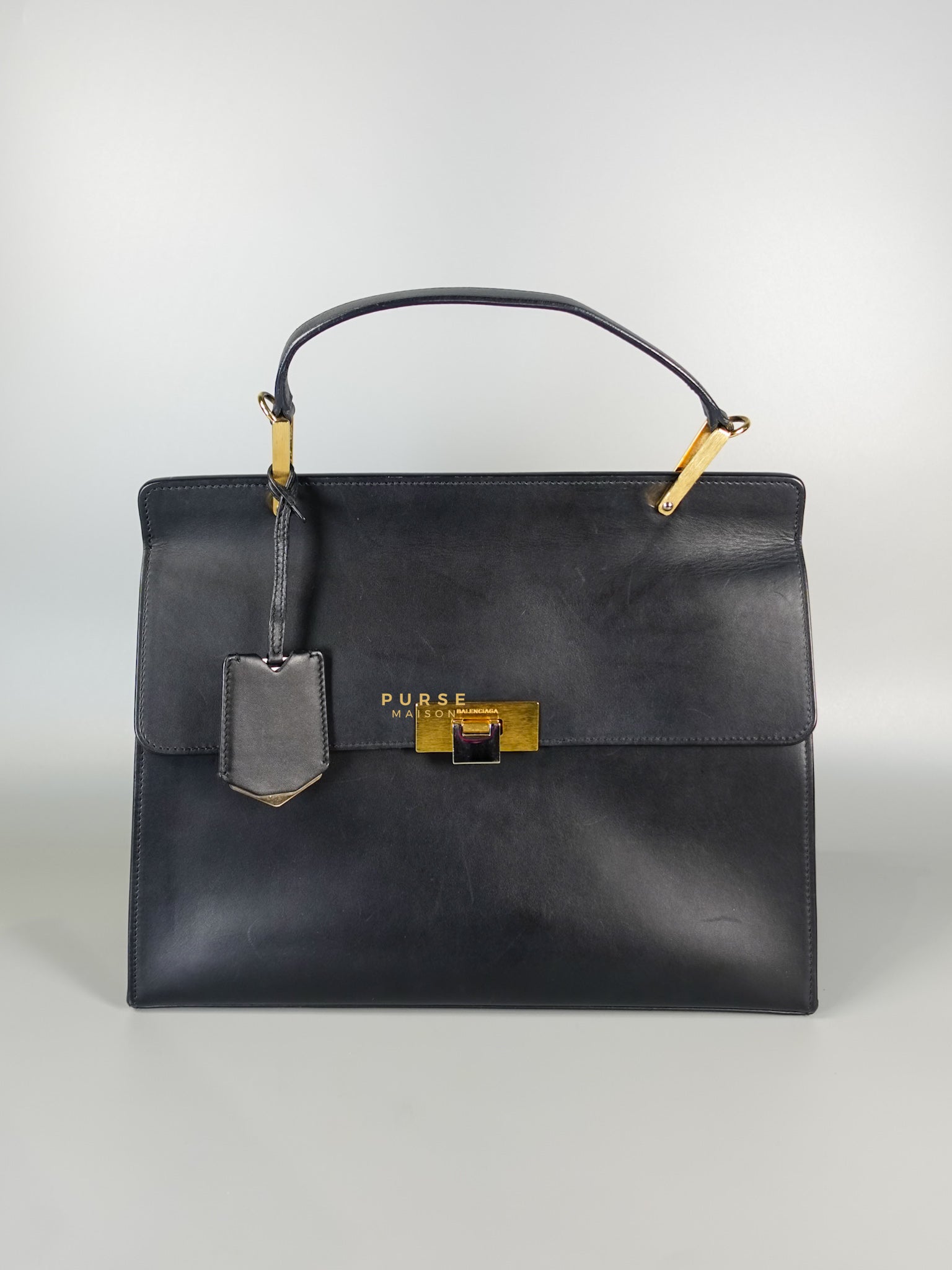 Le Dix Cartable Top Black Leather Handbag | Purse Maison Luxury Bags Shop