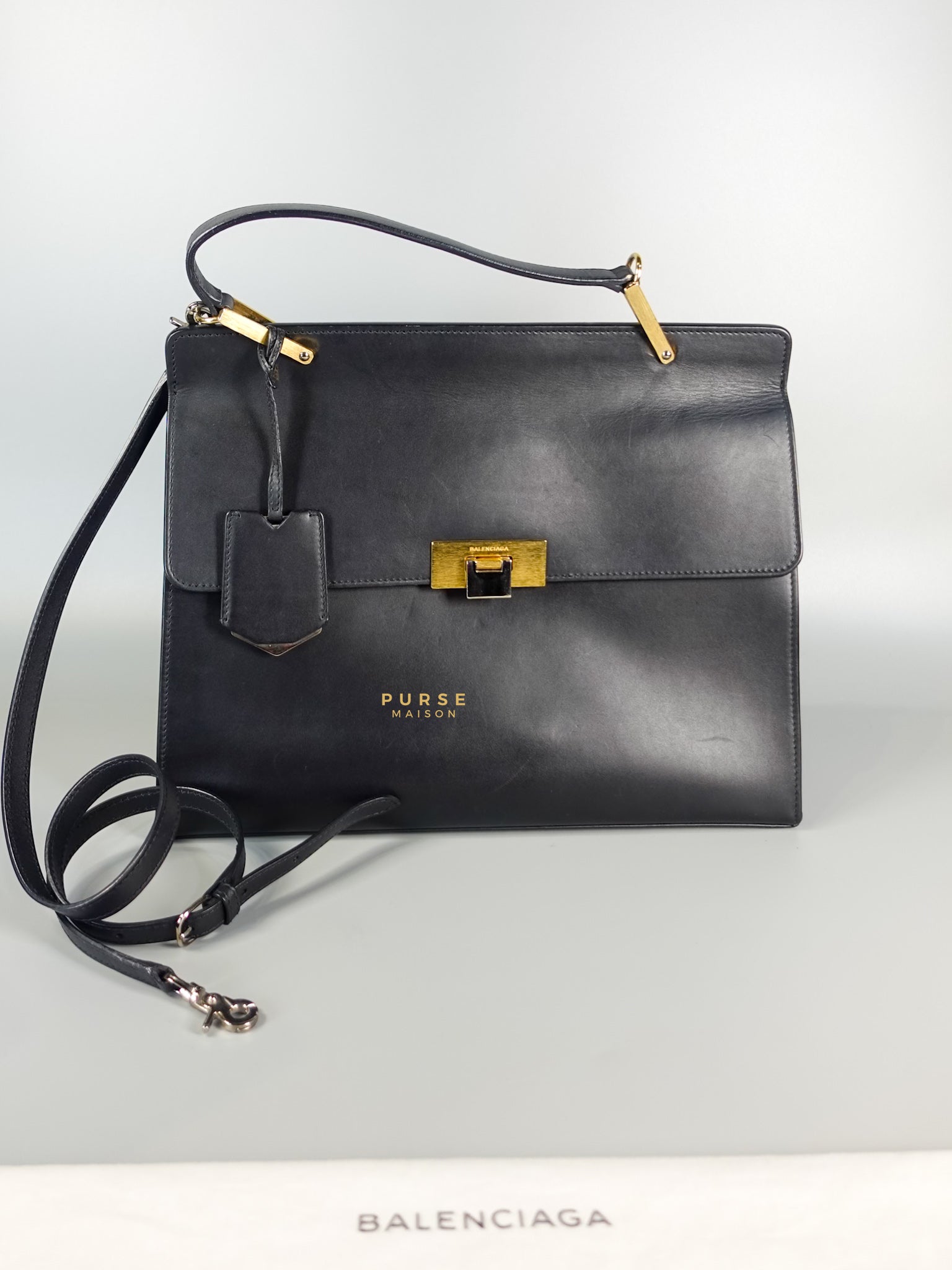 Le Dix Cartable Top Black Leather Handbag | Purse Maison Luxury Bags Shop