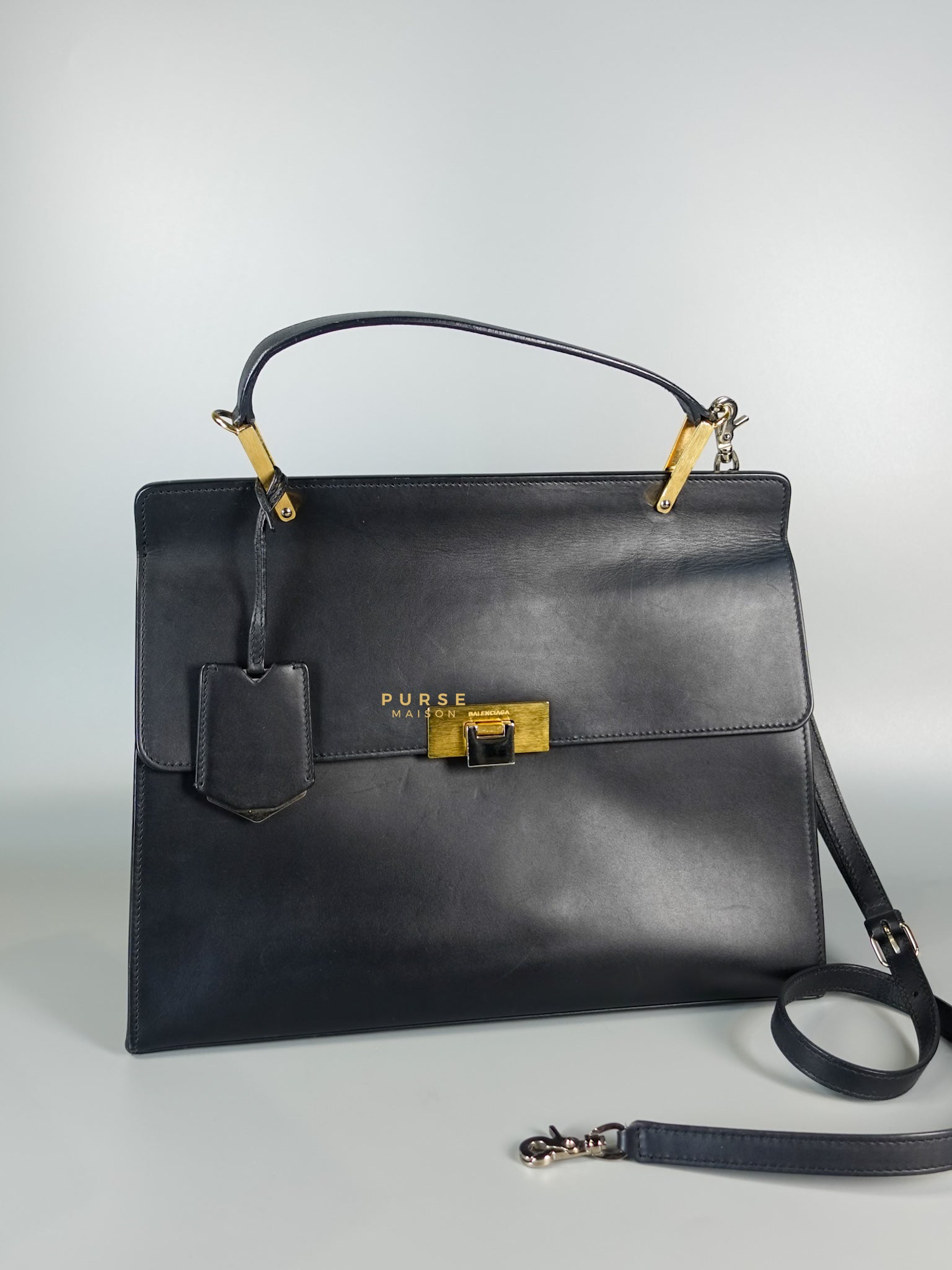 Le Dix Cartable Top Black Leather Handbag | Purse Maison Luxury Bags Shop