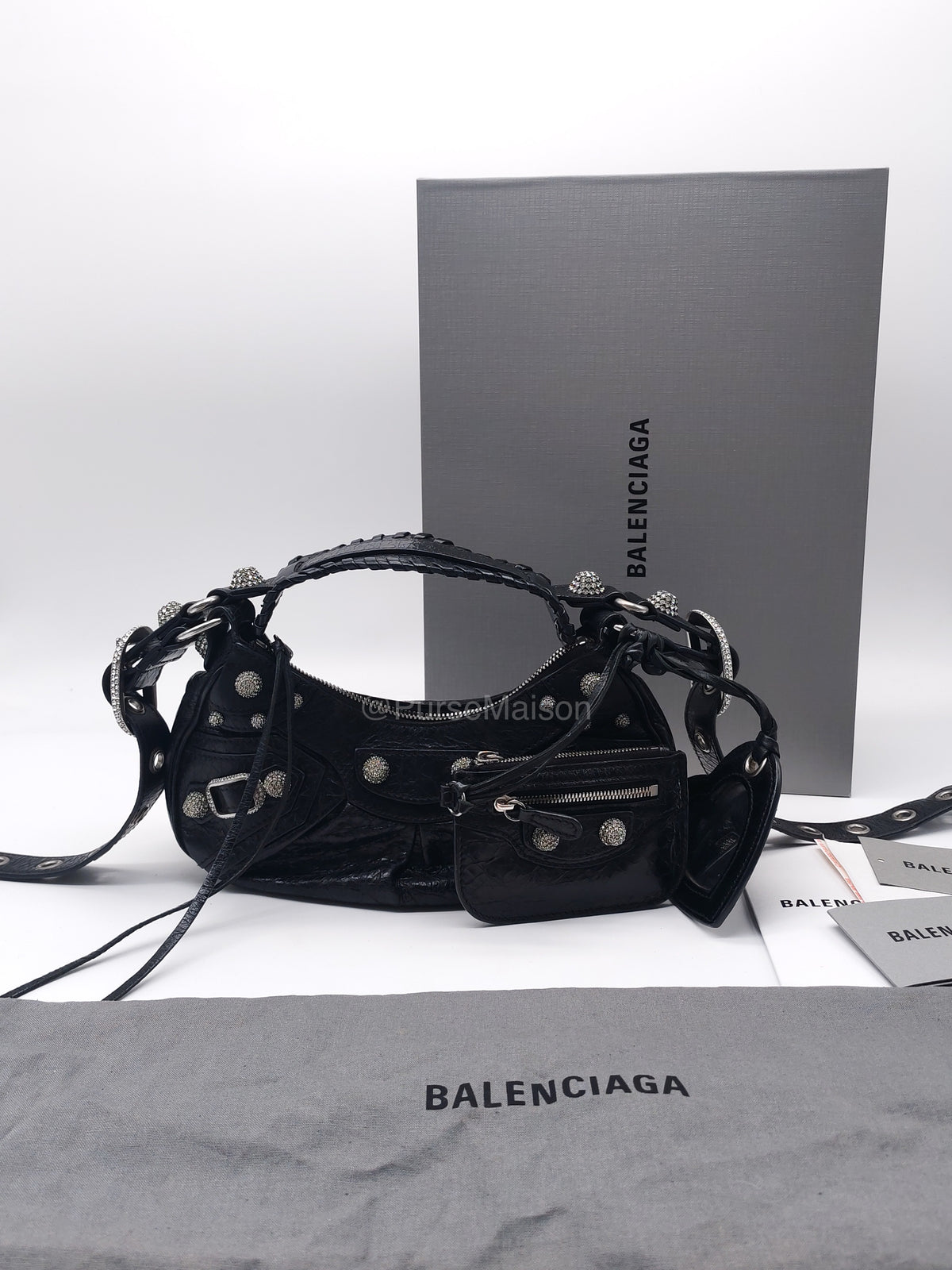 Balenciaga Le Cagole XS Shoulder Bag in Arena Lambskin Shoulder Bag with Rhinestones