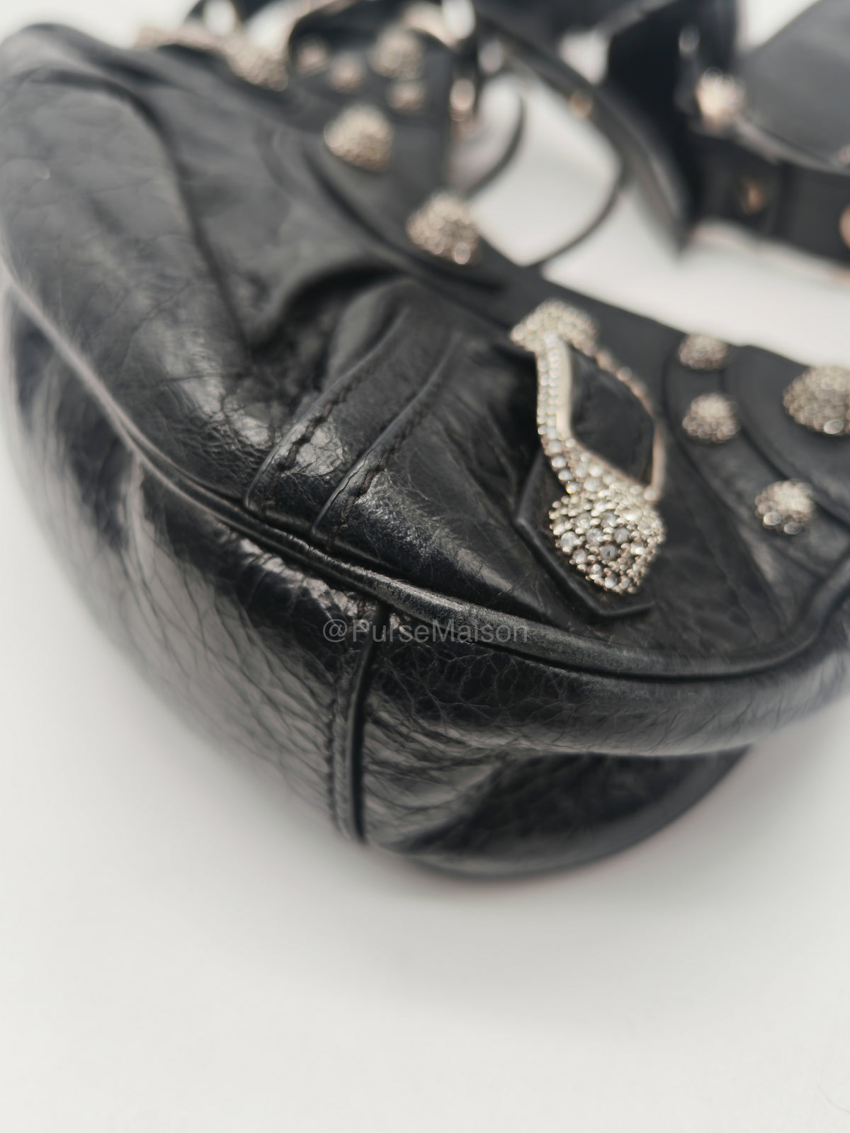 Balenciaga Le Cagole XS Shoulder Bag in Arena Lambskin Shoulder Bag with Rhinestones