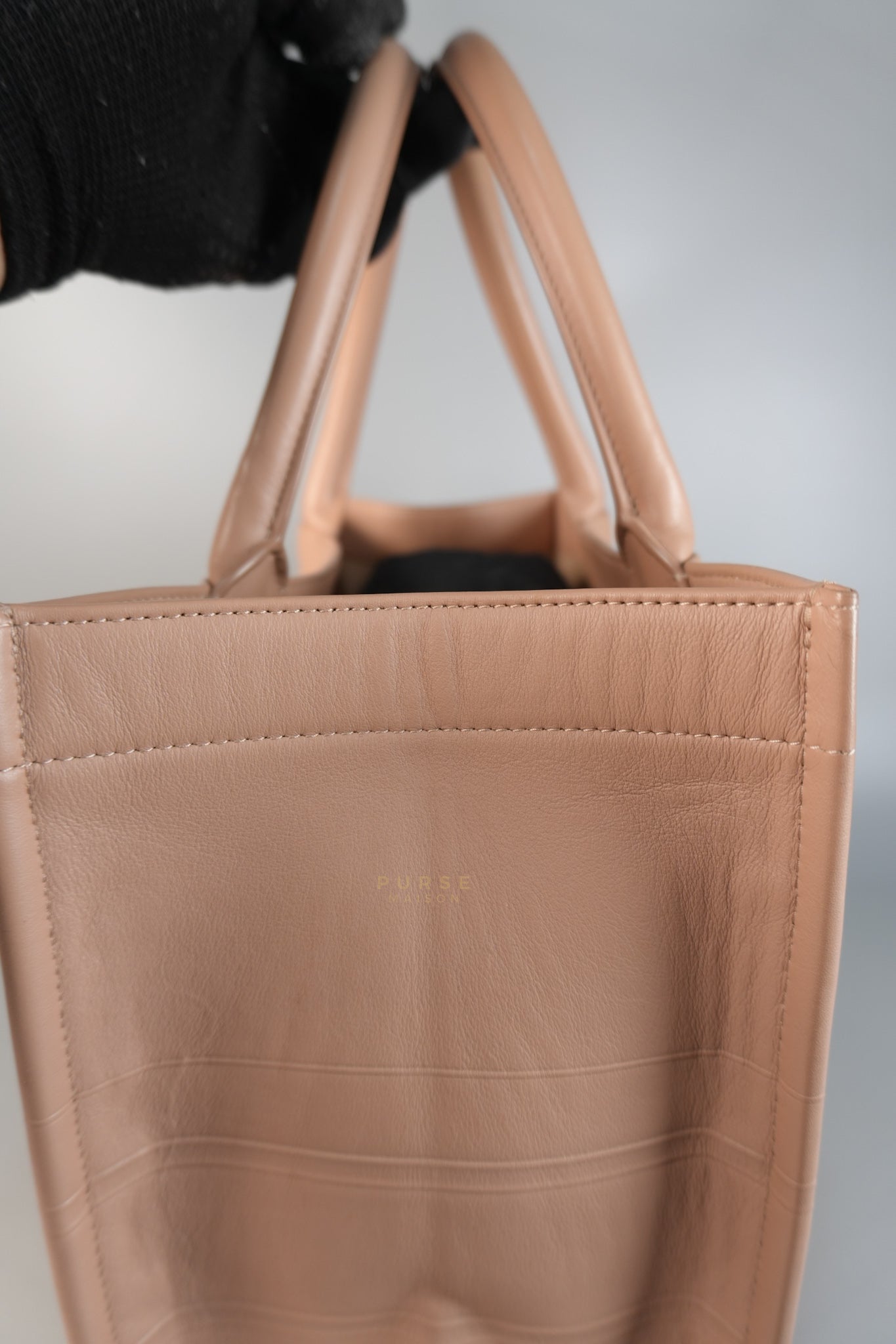 Leather Book Tote Embossed Calfskin Leather in Rose | Purse Maison Luxury Bags Shop