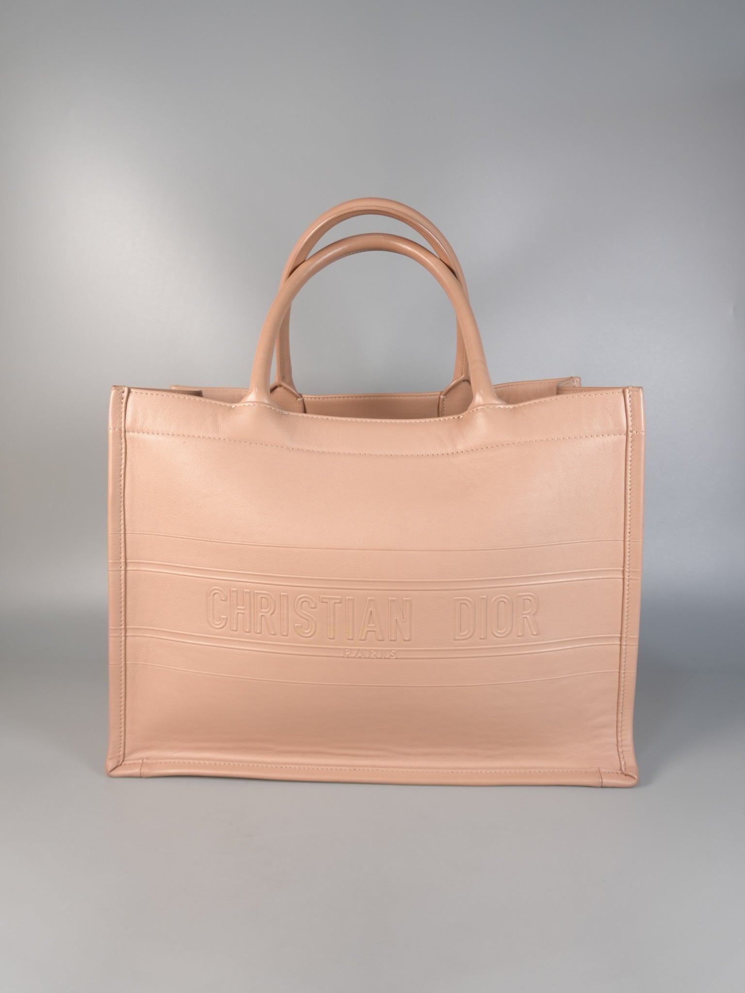 Leather Book Tote Embossed Calfskin Leather in Rose | Purse Maison Luxury Bags Shop